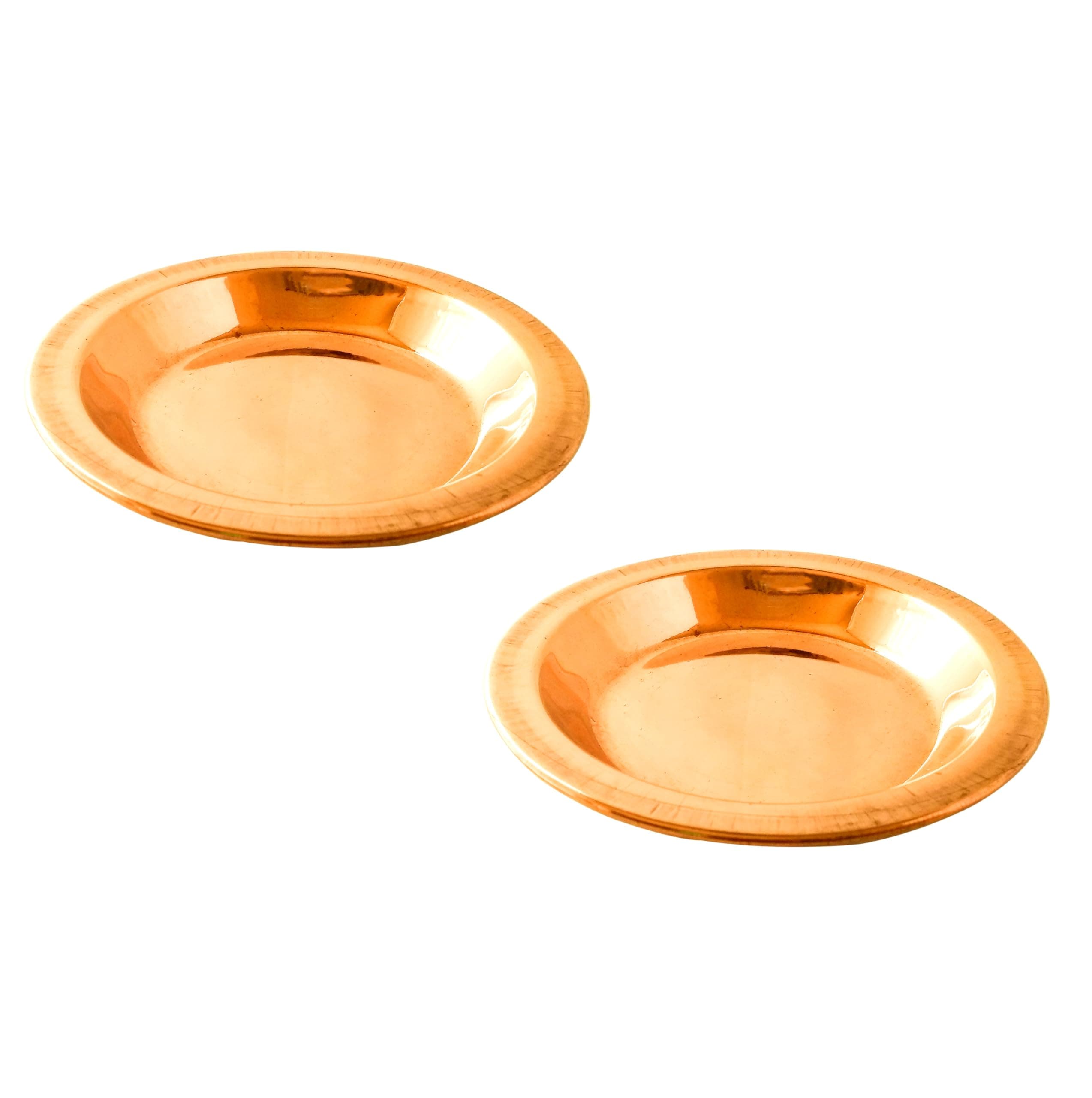 CLAP24 Small Copper/Tamba Pooja Plate (4.5 Inch / 11.45 cm) Katori, Bowl, Bartan, Bhog/Prasad, Prasadam, Prashad Thali, Diya Plate, Puja Items, Pooja Articles, Pack of 2, Size 4.5" Inch
