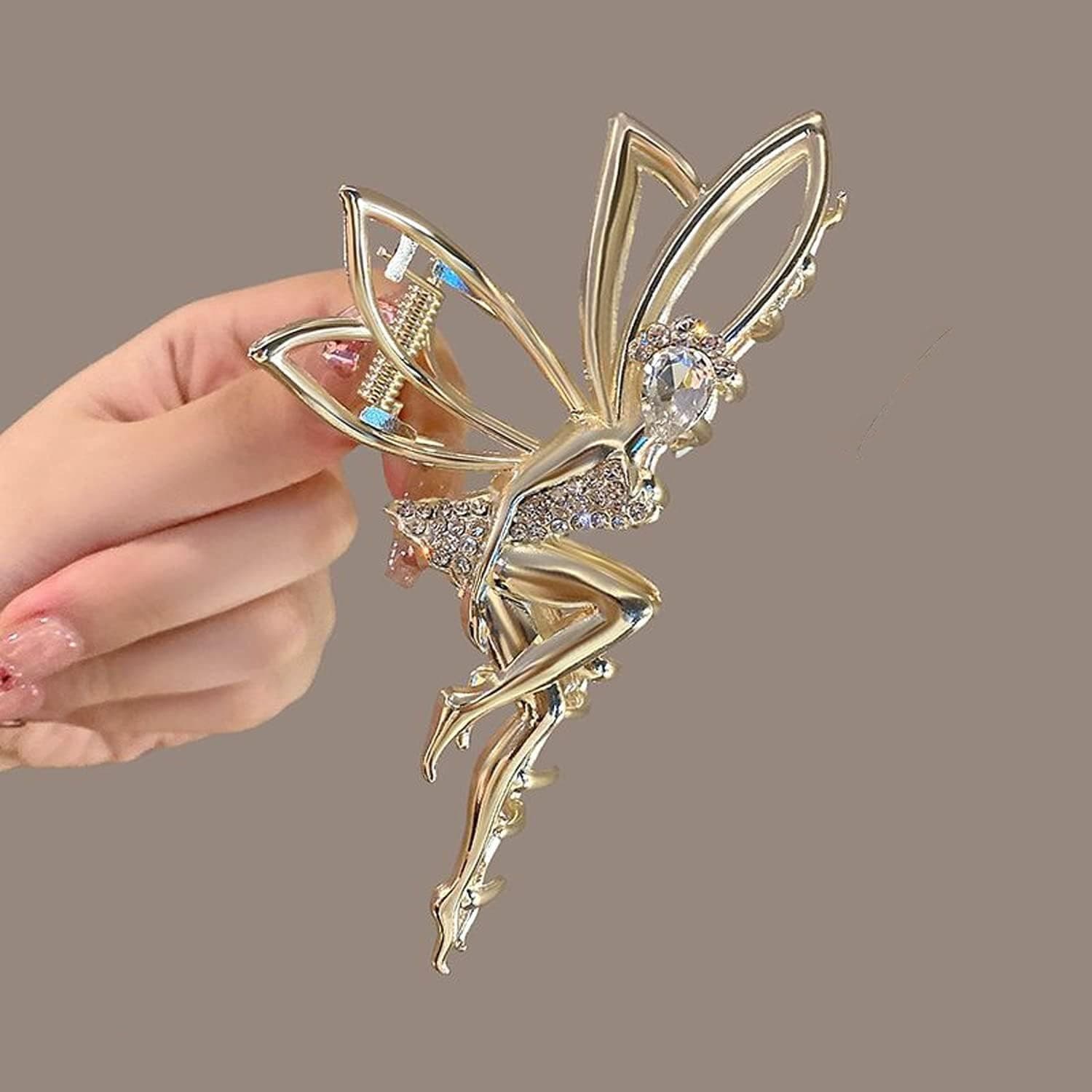 Fairy Design Crystal Hair Clip, Metal Wing Hair Claw, Golden Pack of 1