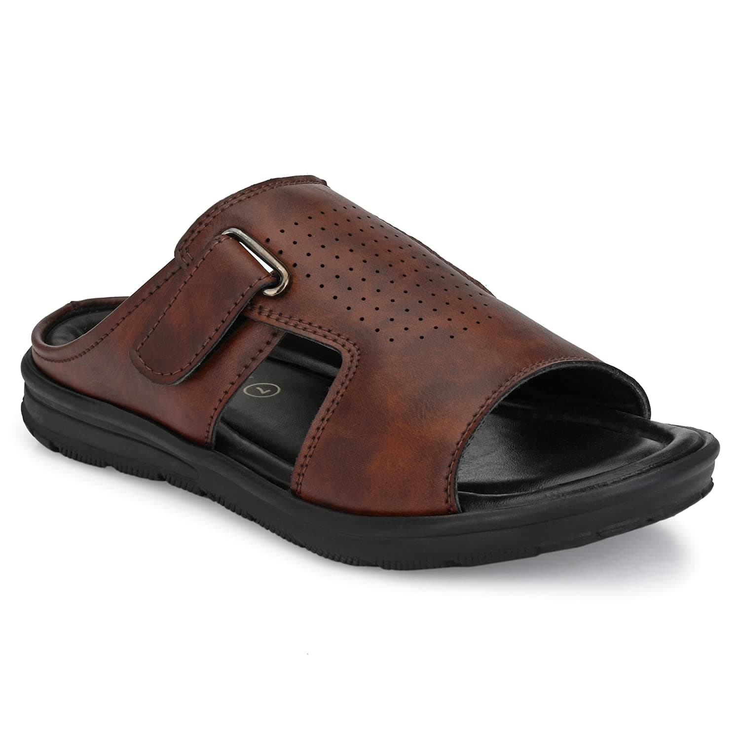 AZZARO BLACK Men's Synthetic Leather Velcro Light Weight Sandals (Brown,size:-6)