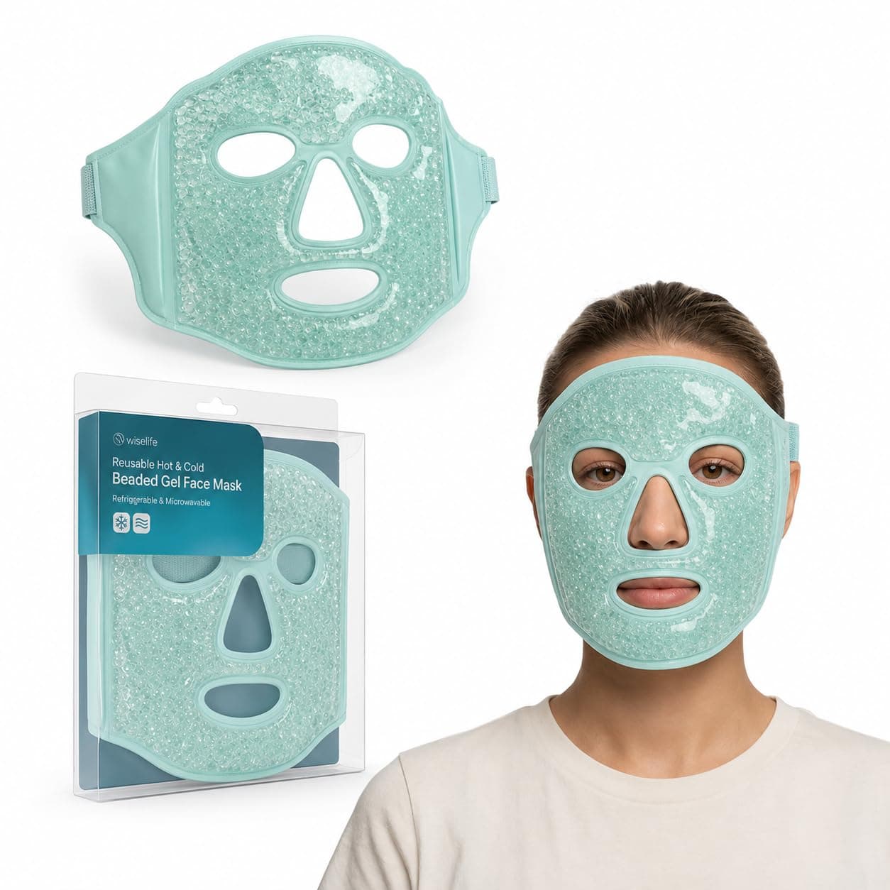 Wiselife Ice Face Mask for Puffiness & Dark Circles | Reusable Gel Bead Cold & Hot Compress Eye Mask | Face Cooling Mask for Headache Relief, Skin Care & Spa Therapy