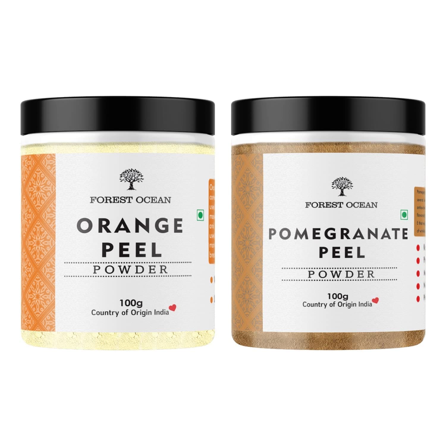 Forest Ocean Orange Peel Powder & Pomegranate Peel Powder Combo Pack For Skin Brightening, Cure pimple & Acne, Remove Wrinkles, Oil Control, Anti Mark - (100g Each Pack Of 2)