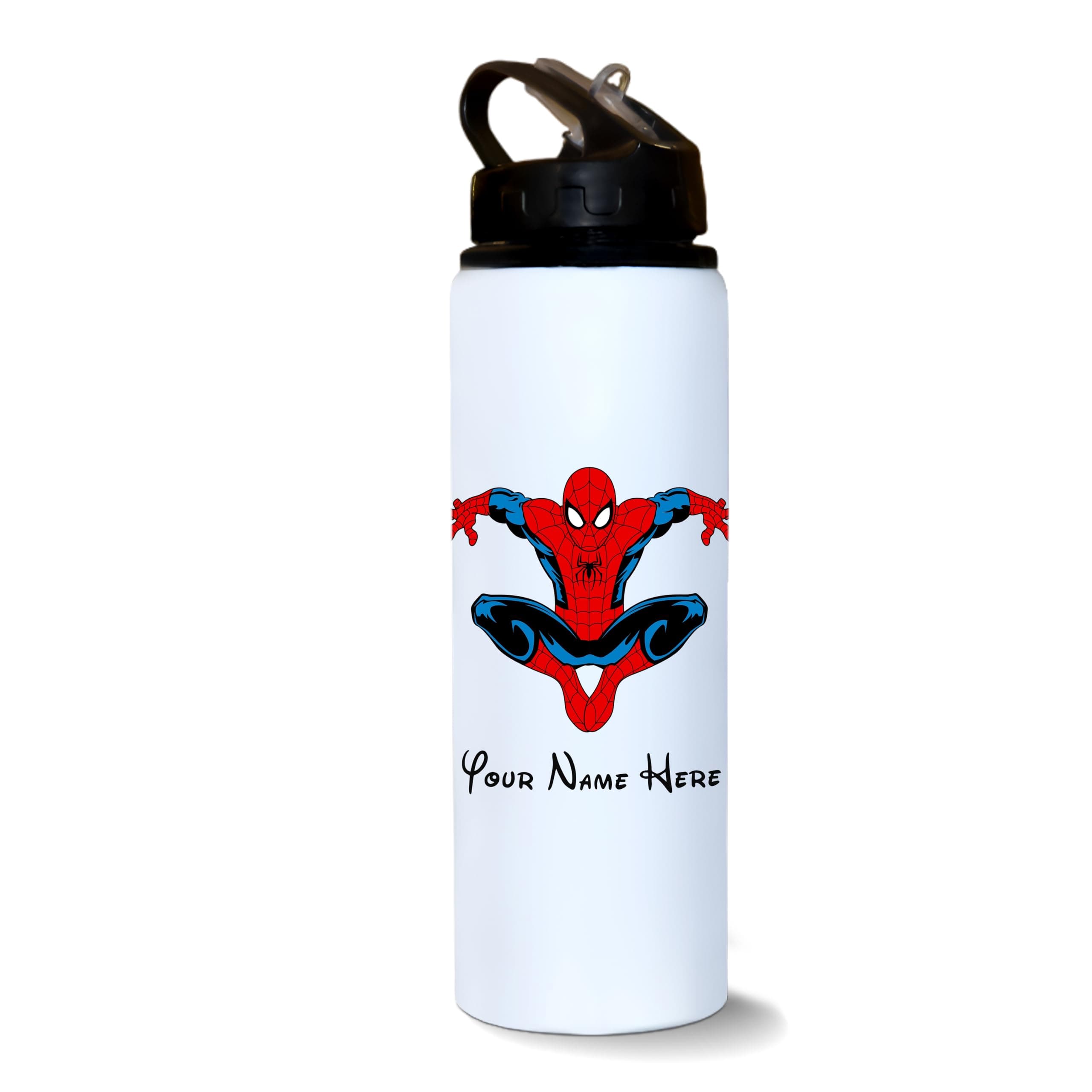 SAVRI Personalized Gifts Spiderman Bottle 750 ml –Customized Name Printed Aluminium Sipper Bottle for Kids | Superhero Cartoon School Bottle for Boys & Girls -Birthday Return Gift, Picnic & Daily Use