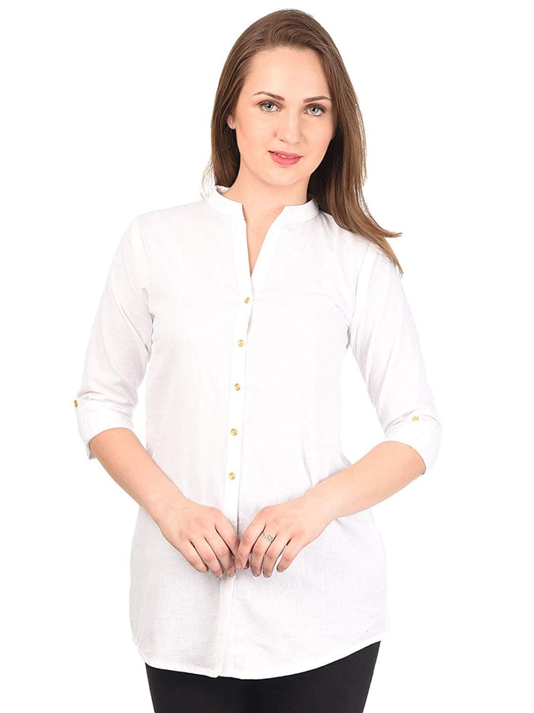 Vastraa Fusion Women's Cotton Regular Top/Shirt (TS0891D-XL_White_42 - XL)