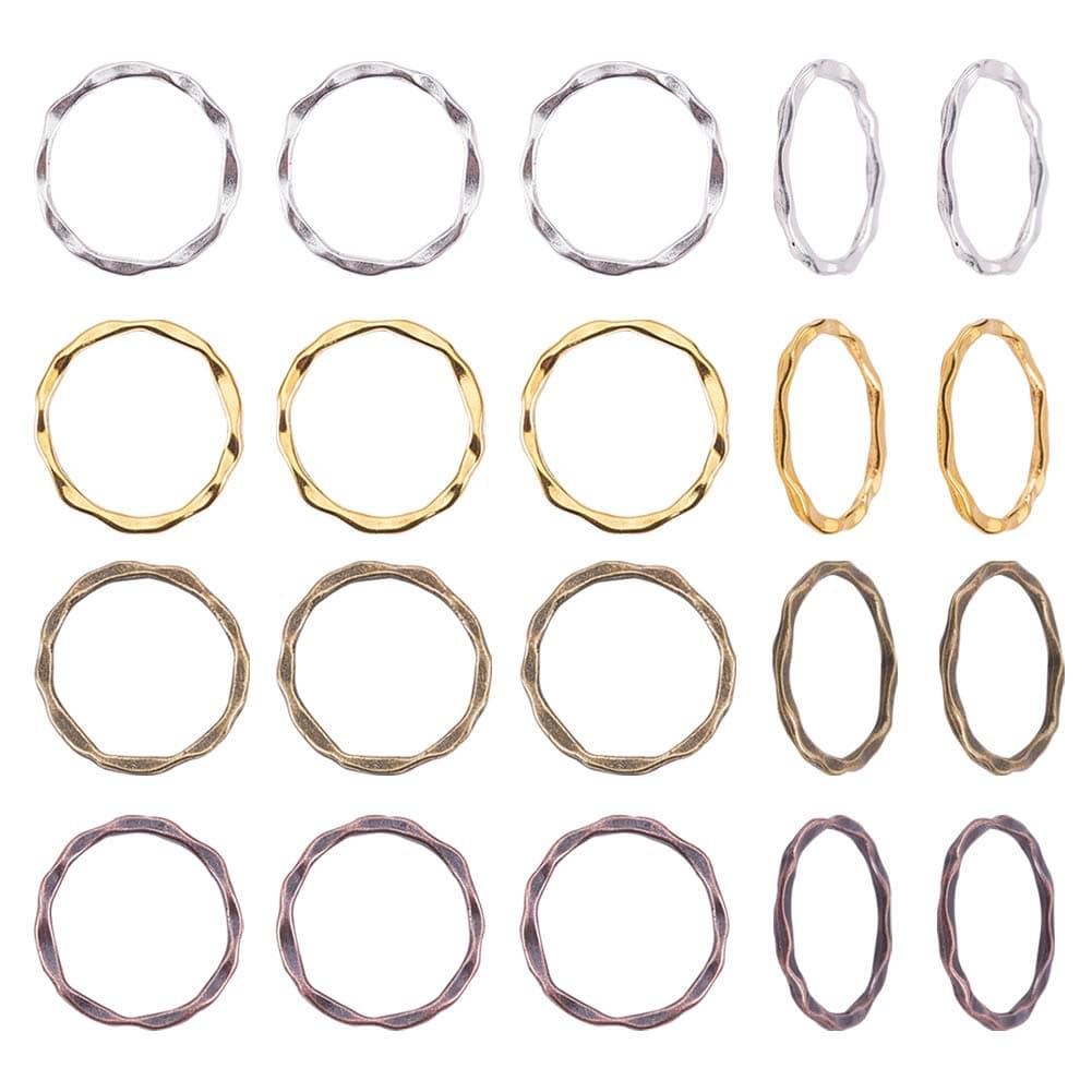 PH PandaHall 200pcs 4 Colors Alloy Linking Rings Tibetan Style Circle Frames Charms Links Jewelry Connectors for Necklaces Bracelets Jewelry Dangle Earring Making