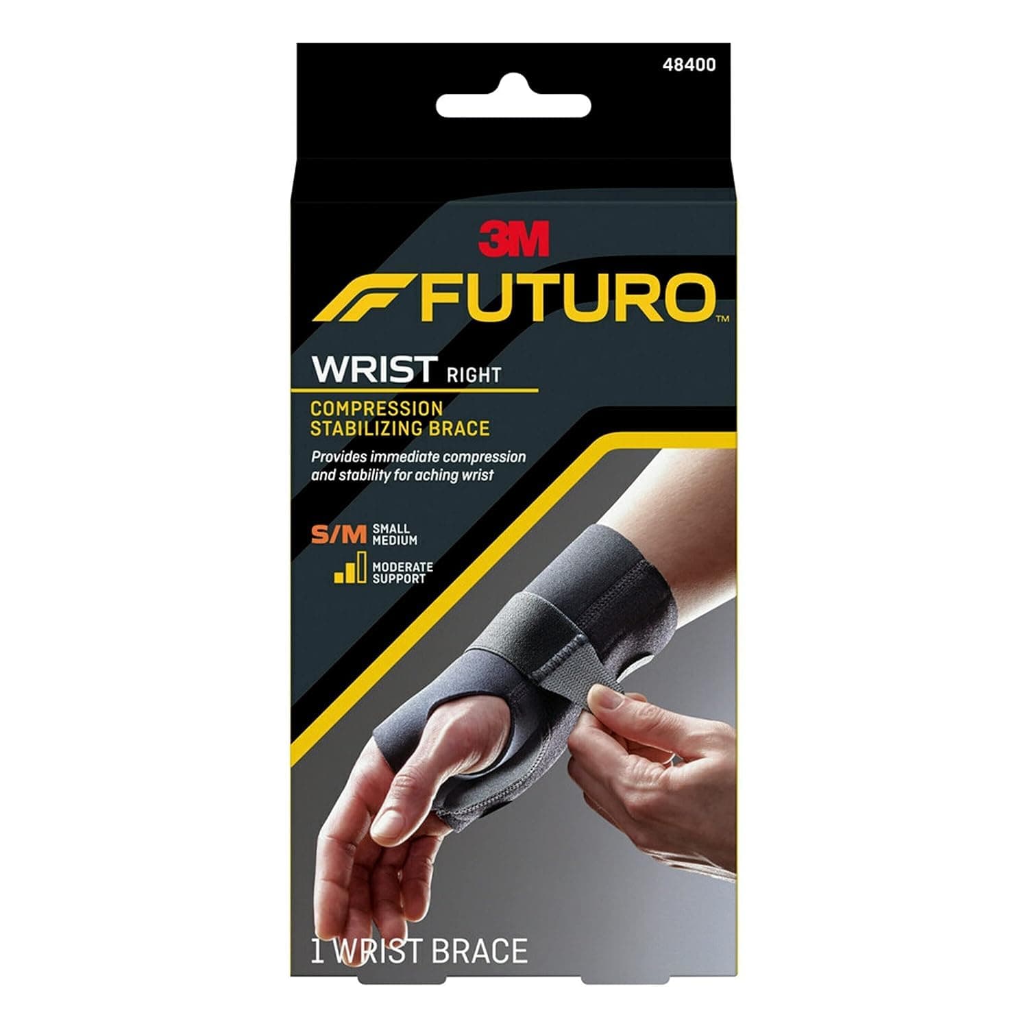 FUTURO 48400EN Energizing Wrist Support, S/M, Fits Right Wrists 5 1/2"- 6 3/4", Black