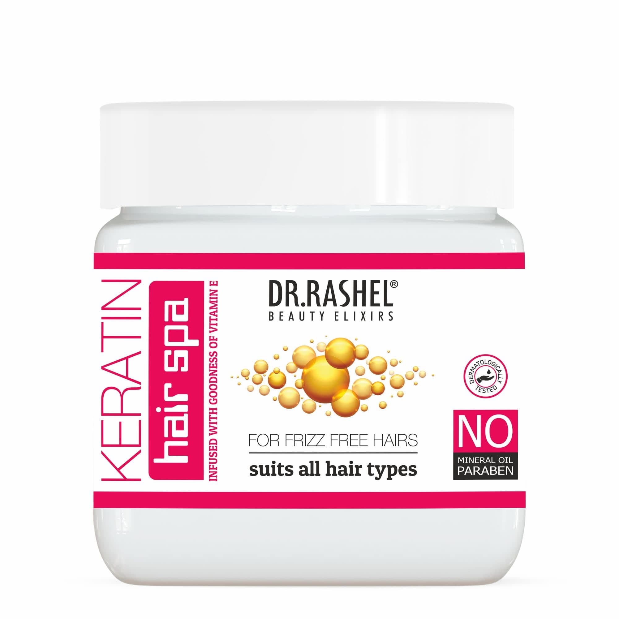 DR.RASHEL Keratin Hair Spa professional for frizz free hairs, creates protective barrier for hair, suits all hair type (360ml)