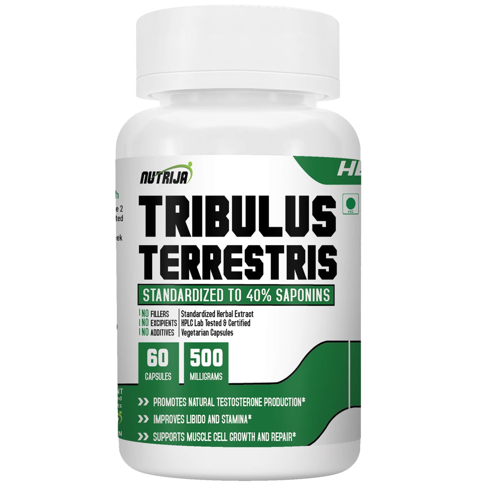 Nutrija Tribulus Terrestris Extract 500mg | 60 Capsules | standardized to 40% Saponins | Supports Natural Testosterone, Muscle Growth & Repair