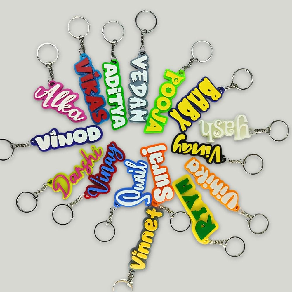 Print Cord Custom 3D-Printed Name Keychains, Personalised Text Design, Durable Plastic, Multi-Colour