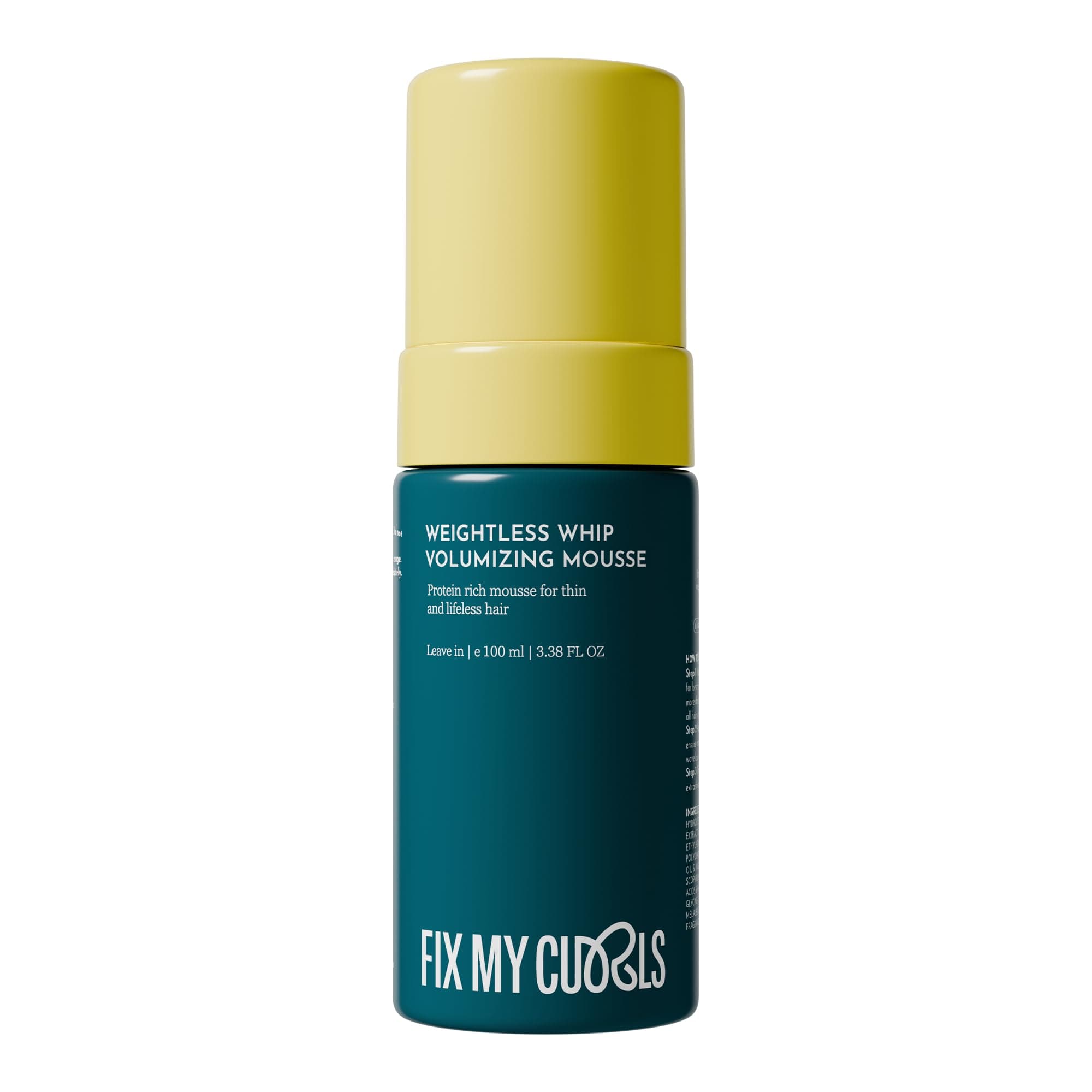 Fix My Curls Weightless Whip Volumizing Mousse | Enriched with Rice Protein for Hair Growth, & Apple Cider Vinegar | For Wavy, Curly, Frizzy Hair | Curl Enhancing | Silicone & Alochol Free (100ml)