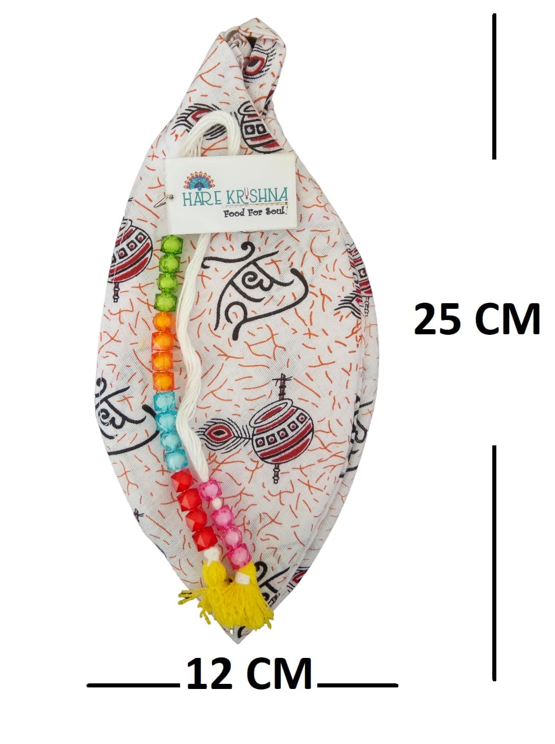 Hare Krishna Food For Soul Gomukhi Japa Mala Bag with Sakshi Mala – White Printed Bead Bag for Chanting | Jap Mala Bag/Jaap Mala Bag | Cotton Mala Jaap Bag | Gaumukhi Japa Bag for Meditation