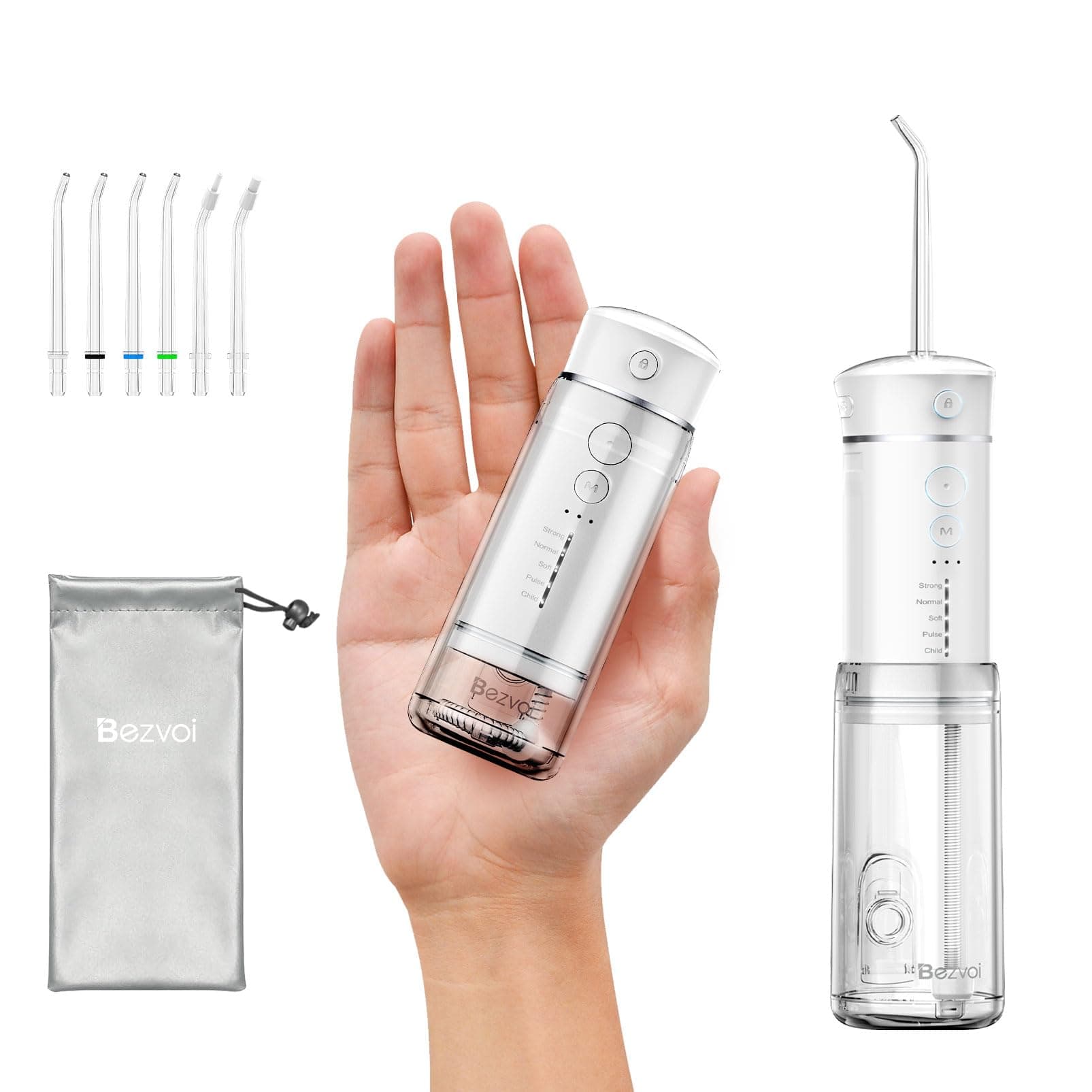 Water Flosser Cordless Travel, Mini Oral Irrigator with Telescopic Water Tank, 5 Modes, 6 Jet Tips, IPX7 Waterproof Electric Portable Water Teeth Cleaner for Braces Bridges Care