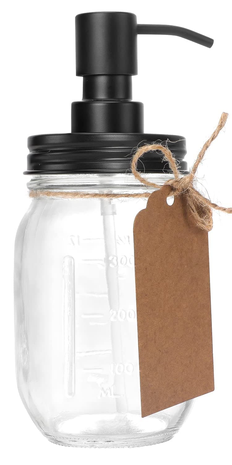 Mason Jar Soap Dispenser - Black - 16 Ounce - Made from Rust Proof Stainless Steel – Dish and Hand Soap Dispenser – Ideal for Kitchen Dish Soap, Bathroom Soap