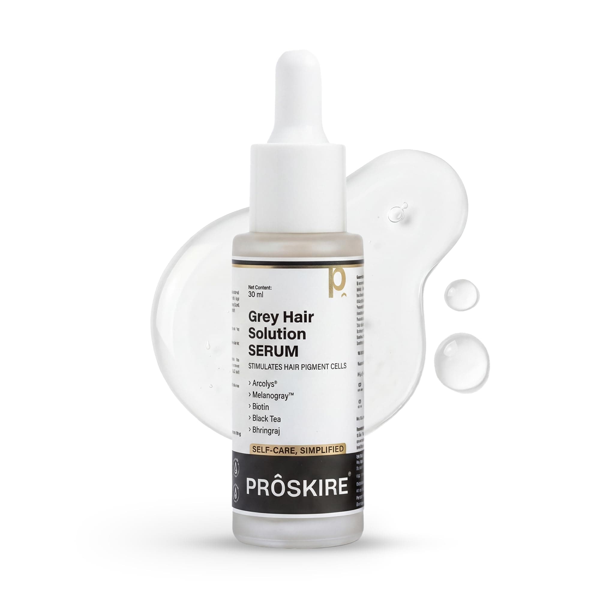 Proskire Grey Hair Solution Serum | Arcolys, Melanogray, Biotin, Black Tea & Bhringraj | Helps to Reduce Premature Greying & White Hair Problem | For Men & Women | 30 ml