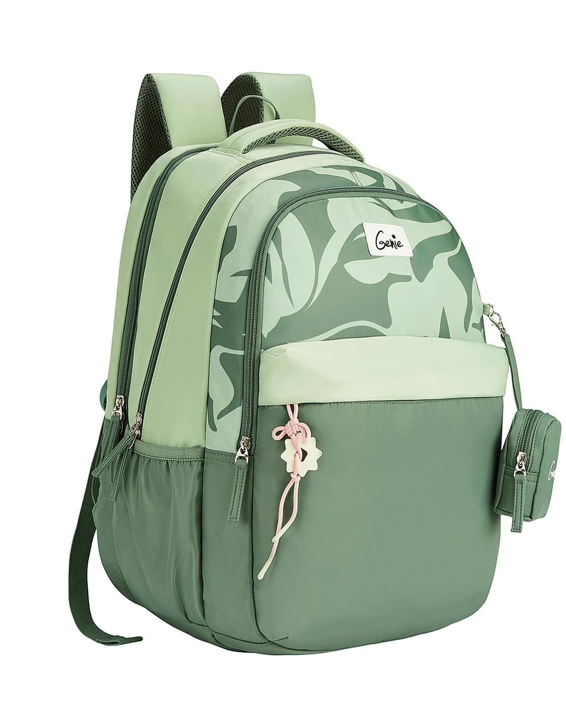 Genie Alba School Backpack For Girls |19 Inch-40 Litres With Laptop Sleeve, Rain cover, Three Compartments, |Best for Books, Water Bottles, Stationery, Laptop, Lunch Box & Essentials - Green