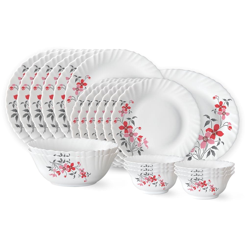 Larah by Borosil Fiore Opalware Dinner Set, 21 Pieces, White
