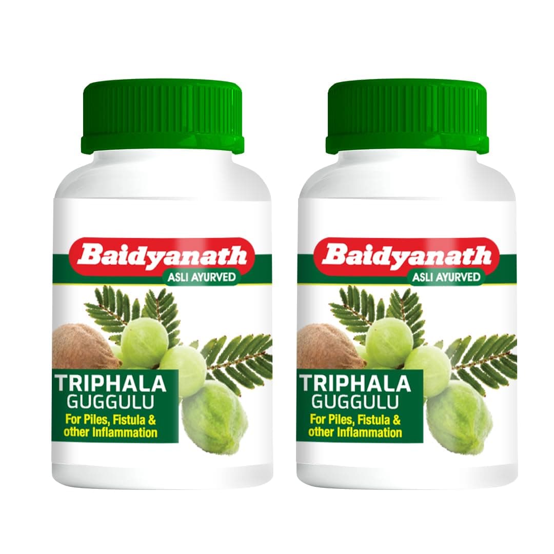 Baidyanath Triphala Guggulu Tablets | Ayurvedic Blend with Amla, Haritaki & Guggulu | Herbal Formula for Daily Wellness | 80 Tab | Pack of 2