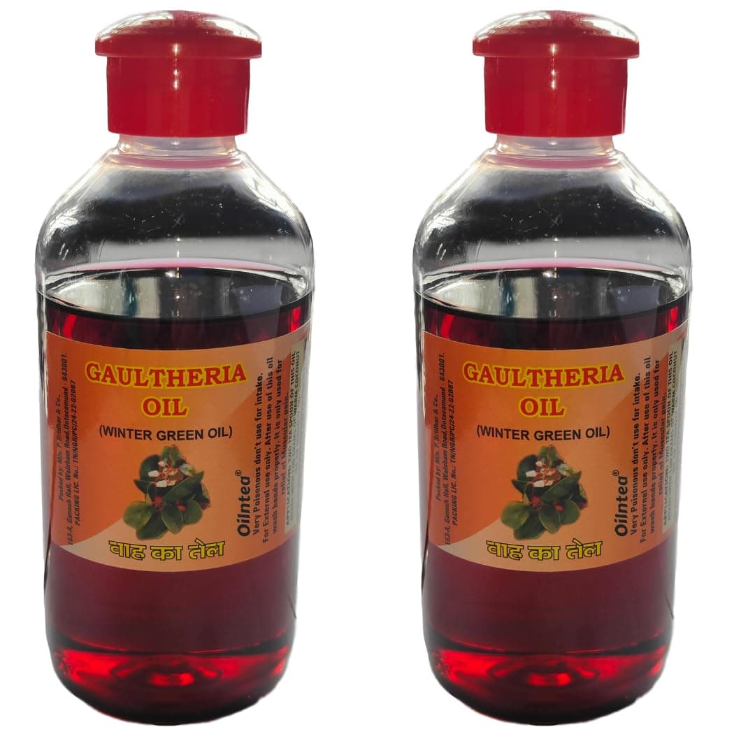 Oilntea 100% Pure Nilgiri (Ooty) Wintergreen Oil 100Ml+100Ml (Pack Of 2), Natural & Farm Fresh Gaultheria Tel For Headache, Body & Muscle & Joint Pain