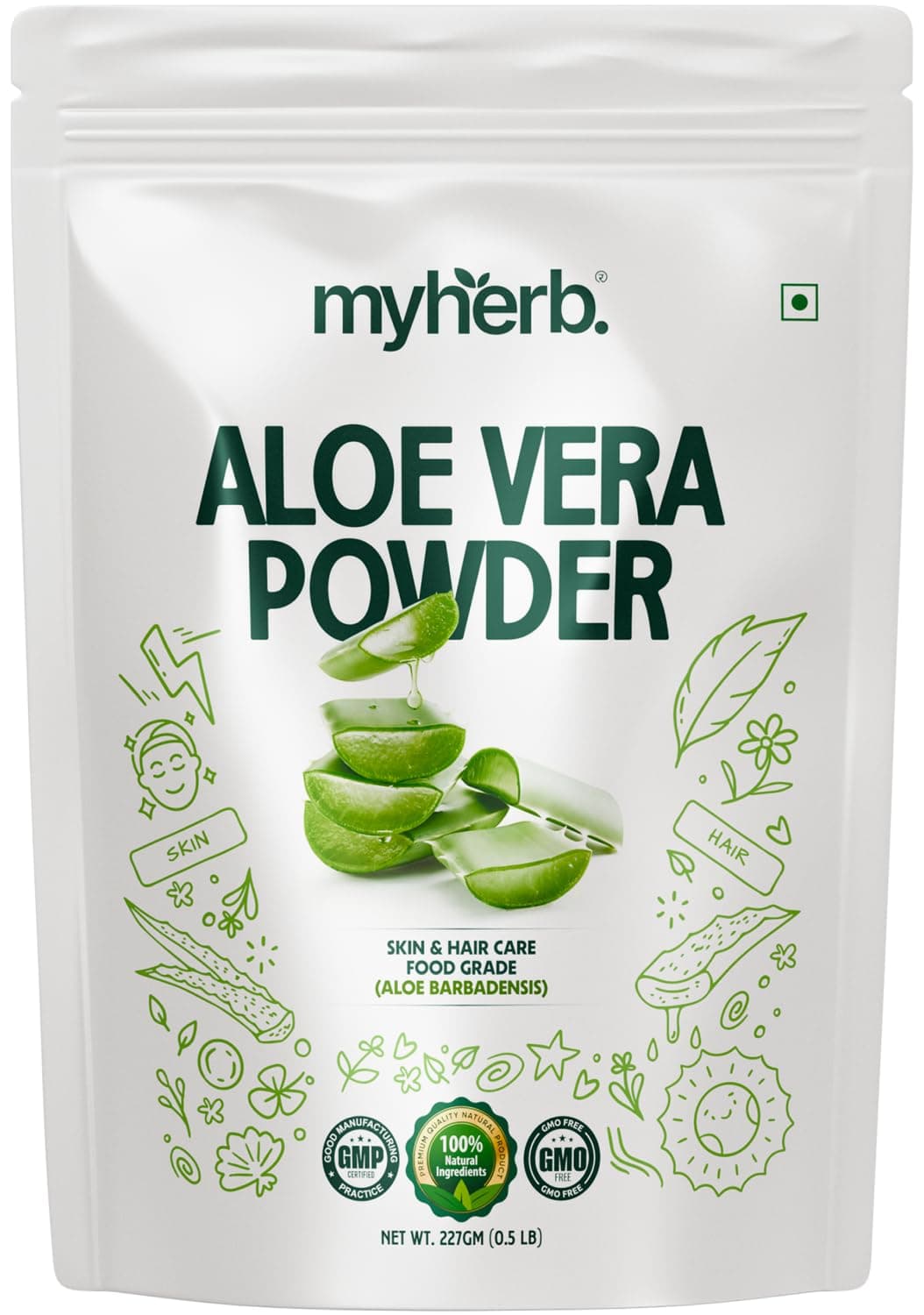 MYHERB 100% Pure Natural Organic Aloevera Powder (Aaloe Barbadensis) || 227 Gm/0.5 Lbs || Natural Skin Moisturizer || Eco Friendly || For Face, Skin,Hair Care & Food Grade -For Man And Women