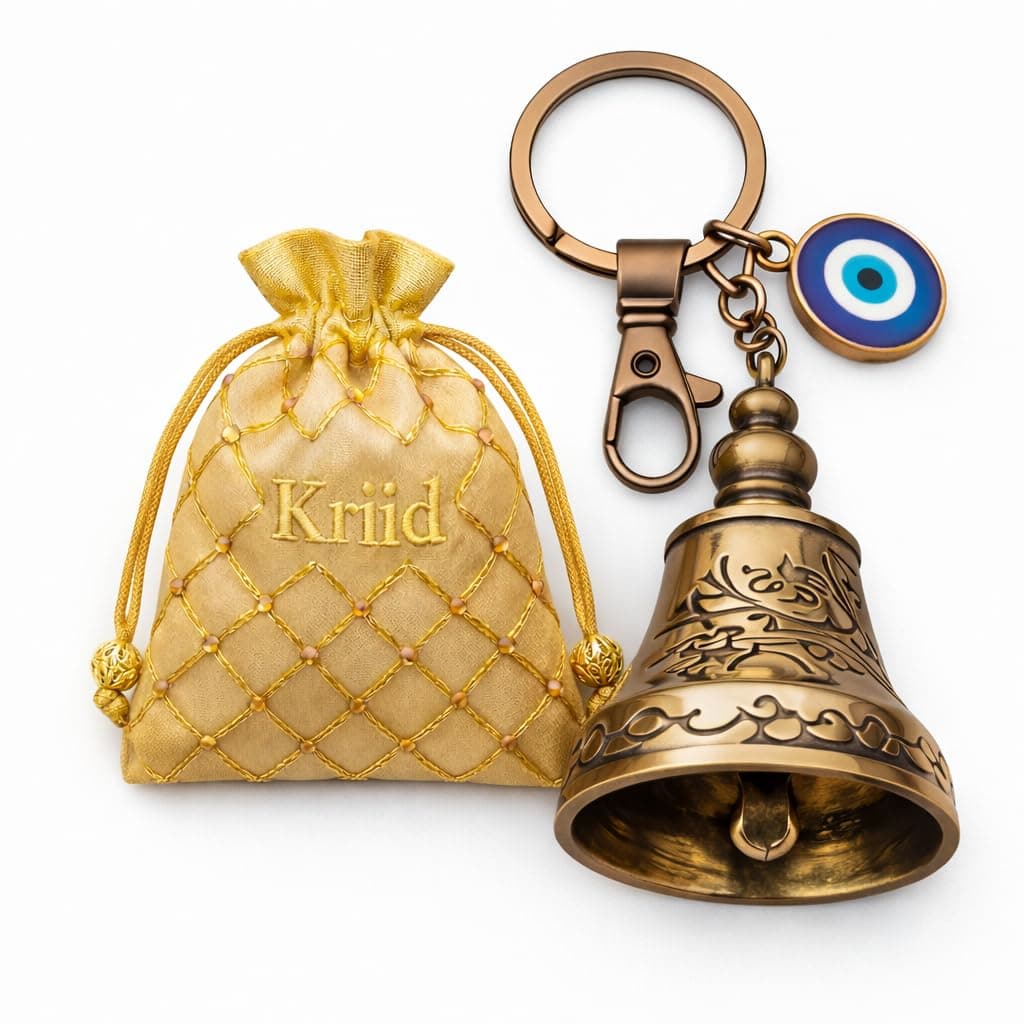 Kriid Tibetan Guardian Bell Keychain with Evil Eye – Lucky Protection Charm for Bike, Car & Keys | Metal Rider Gift | Motorcycle Accessory
