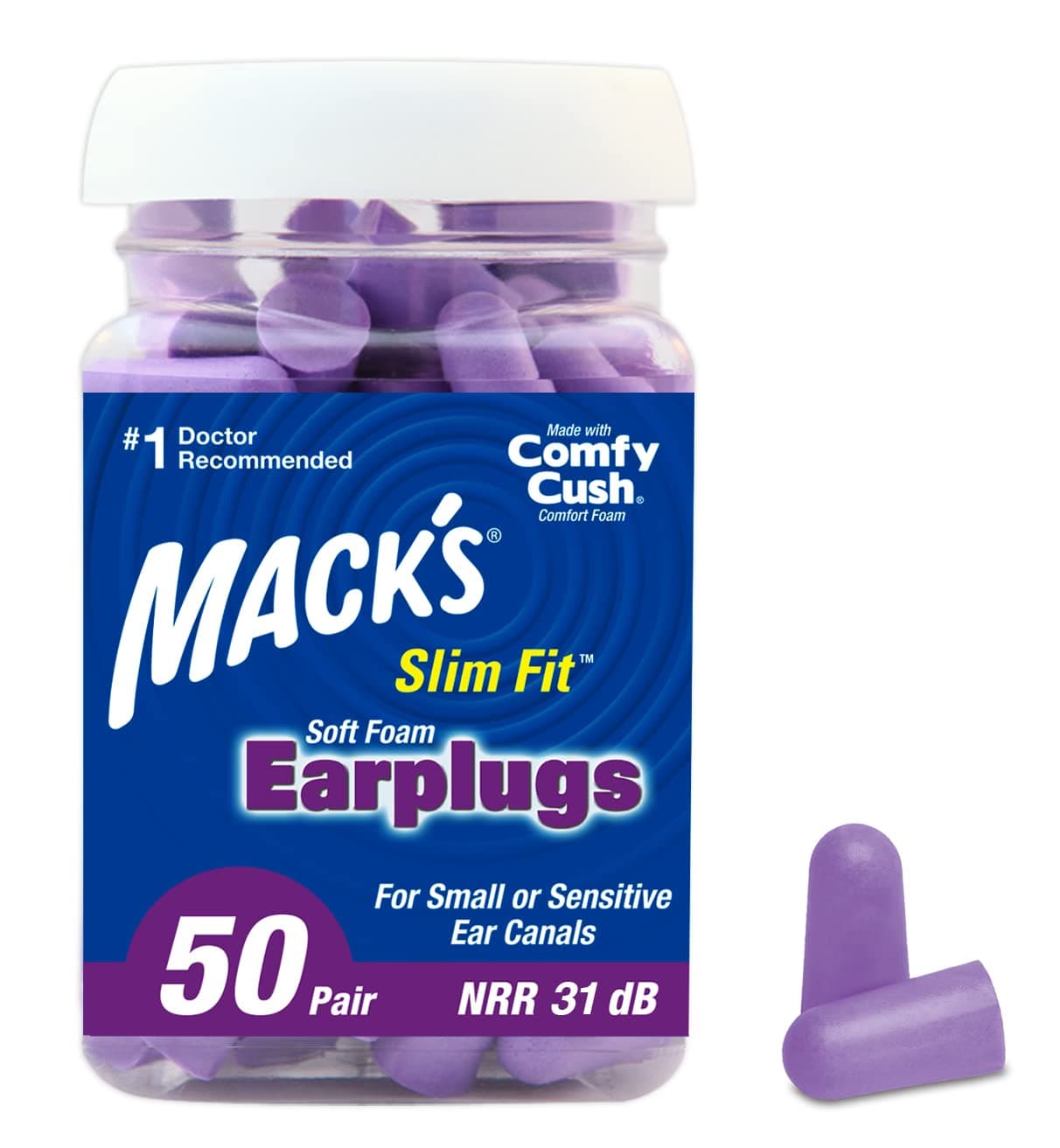 Mack's Ear Care Slim Fit Soft Foam Earplugs, 50 Pair