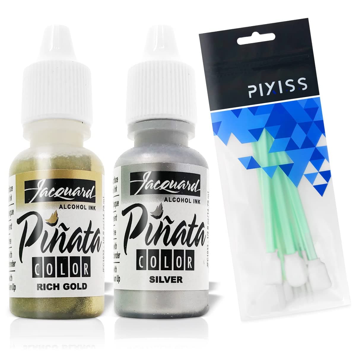 Jacquard Pinata Alcohol Inks Silver and Rich Gold Bundle and 10x Pixiss Ink Blending Tools