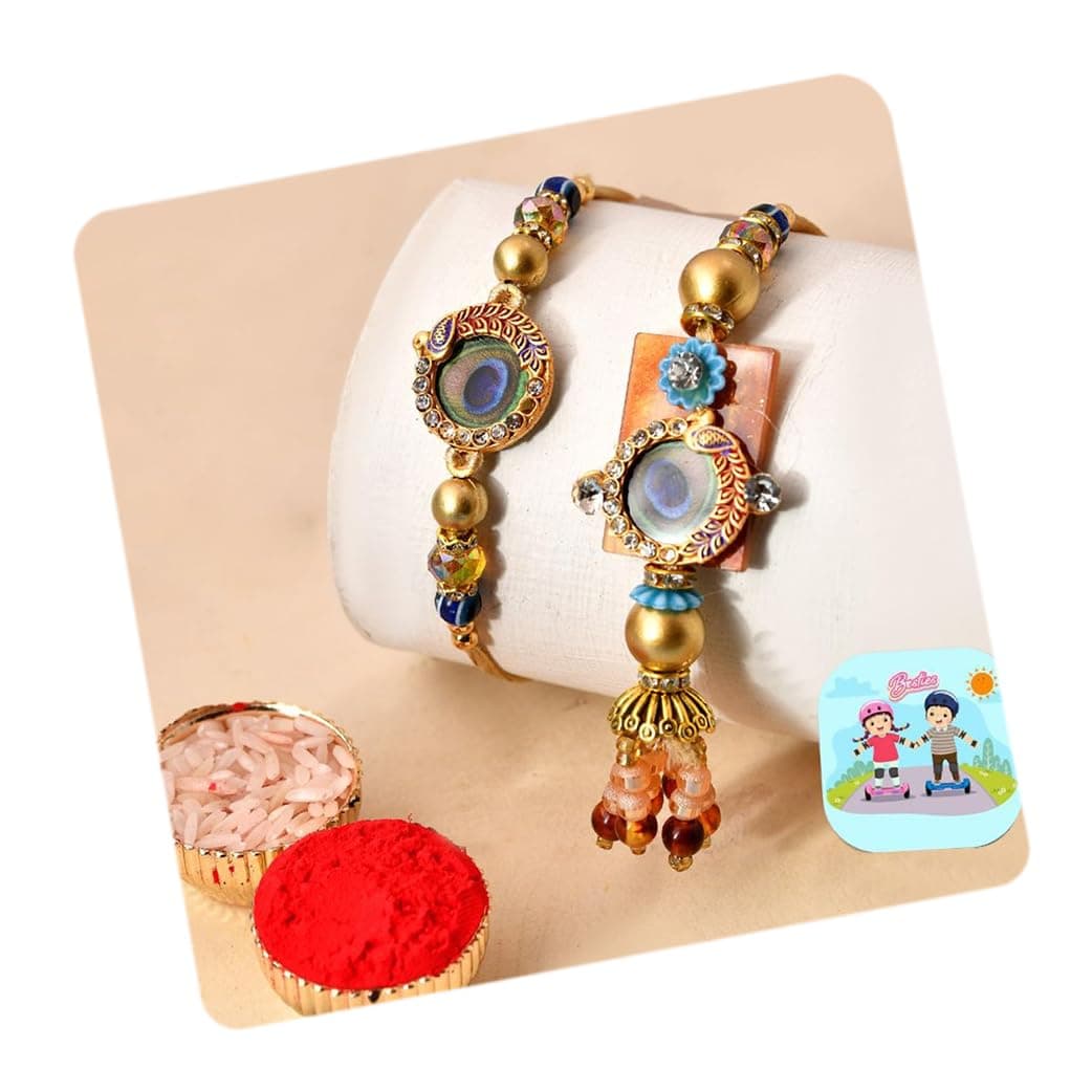 CraftVatika Rakhi for Brother and Bhabhi, Resin Rakhi Set of 2 for Brother Bhaiya and Bhabhi, Raksha Bandhan Couple Pair for Bhai Sister In Laws, Rakshabandhan Greeting Card, Tillakk set, Magnet Gift