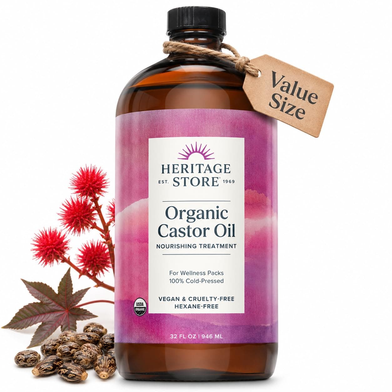 Heritage Store: Organic Castor Oil, 32 oz by Heritage