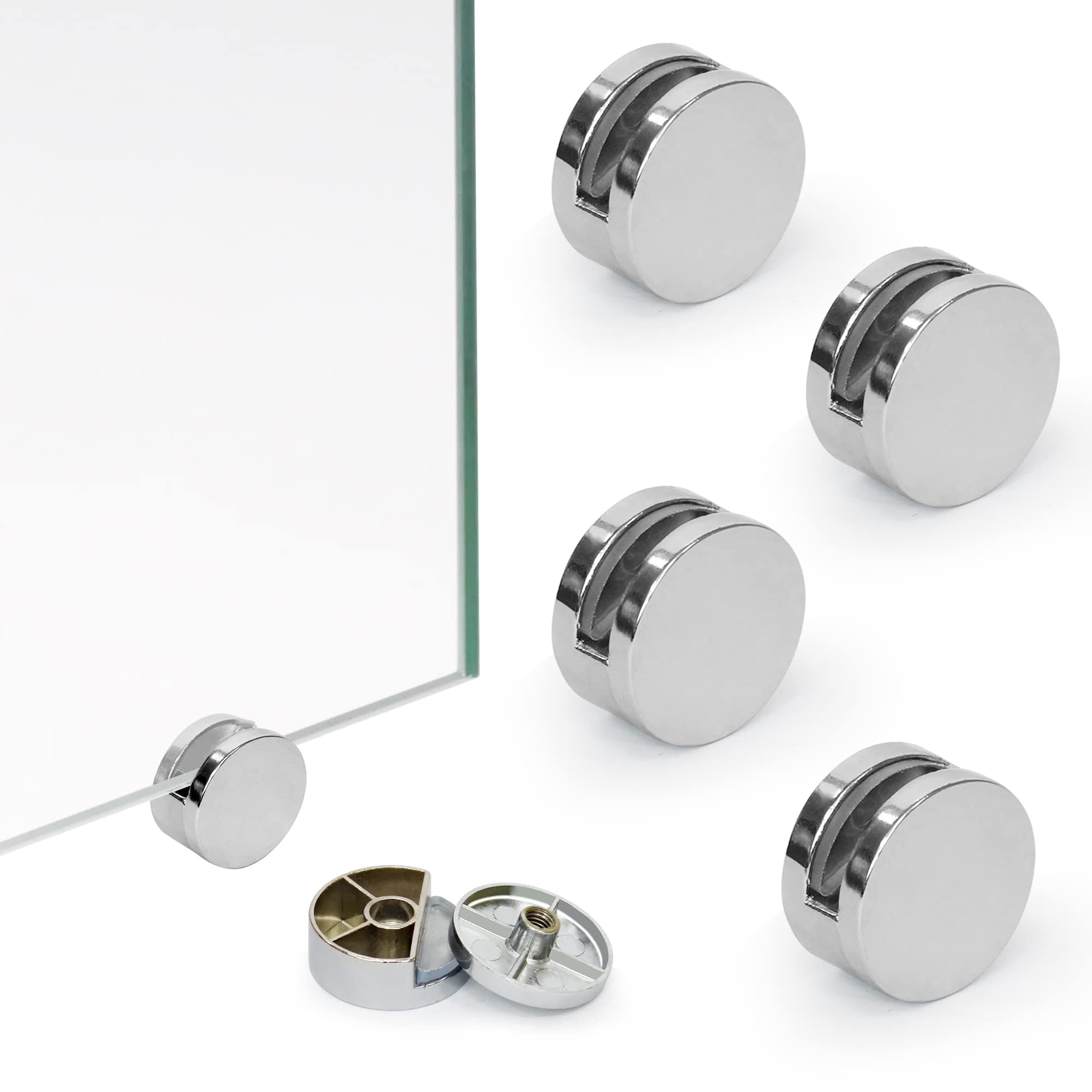 Round Glass Wall Mounting Bracket Mirror Holder Clips - 8 Pcs Fix Kit Set