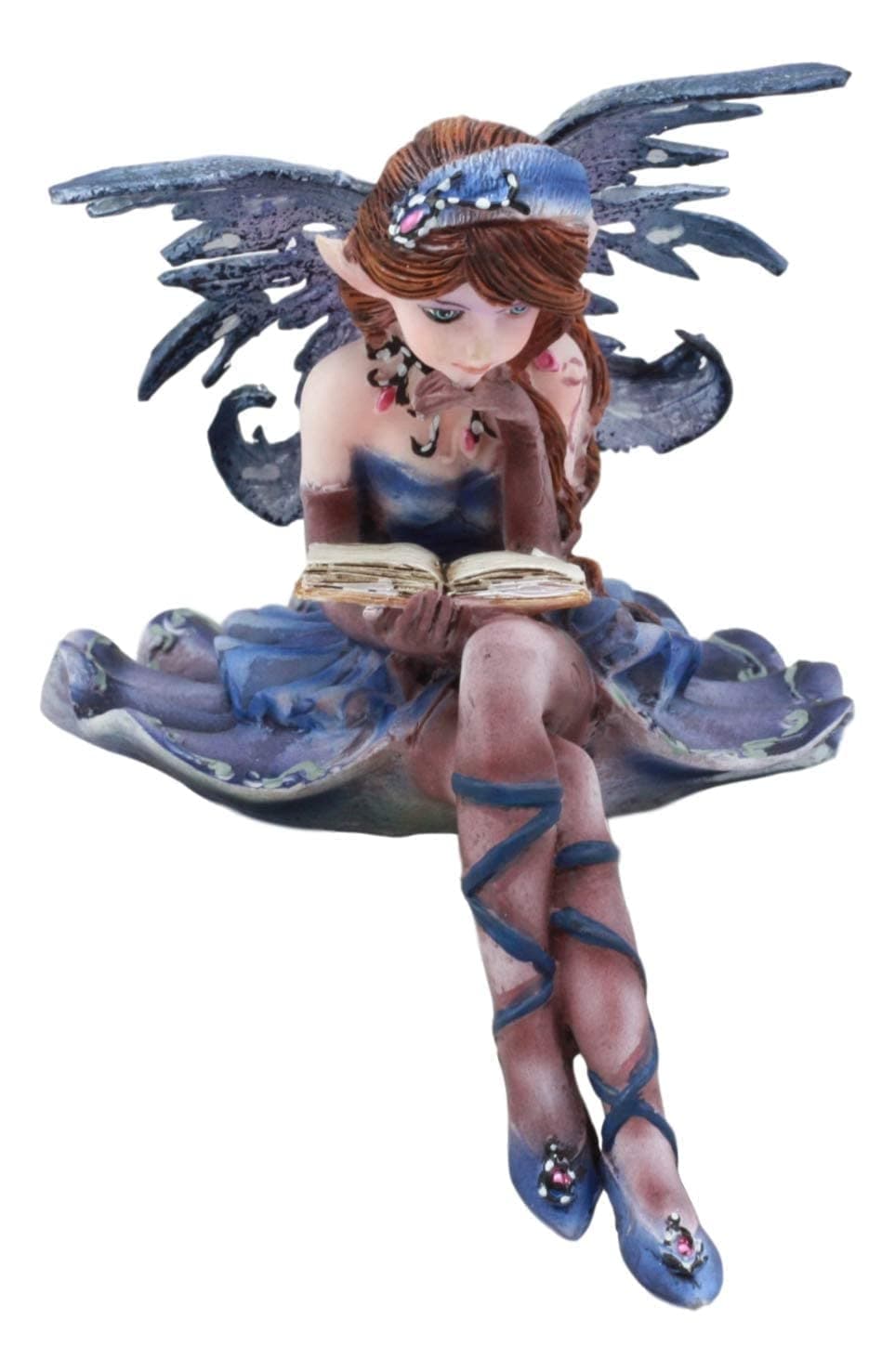 Ebros Pretty Ballerina Blue Bookworm Fairy Shelf Sitter Figurine Whimsical Fantasy Faerie Decor Collectible Statue As Gift Ideas for Women Girls Birthdays
