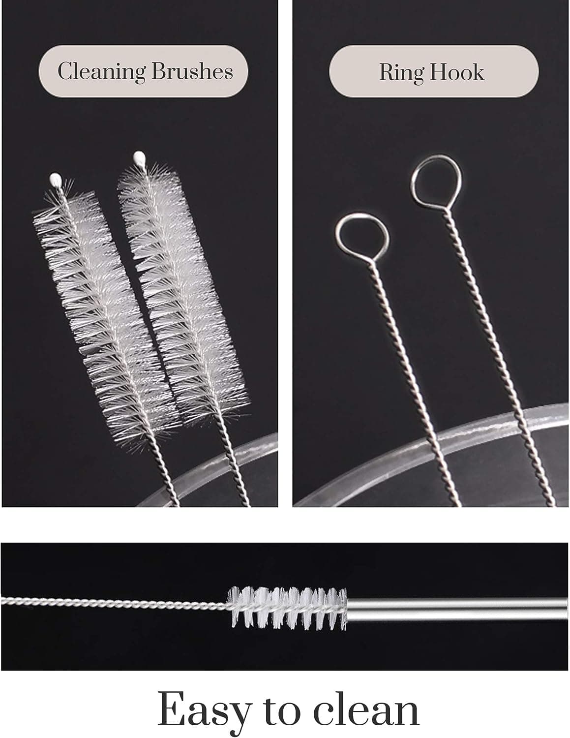 IDELLA Set of 4 Reusable Metal Straws, Long Stainless Steel Straw with Cleaning Brushes, Drinking for 30 oz and 20 oz Tumblers.(2Bent + 2 Straight + 1 Brush)