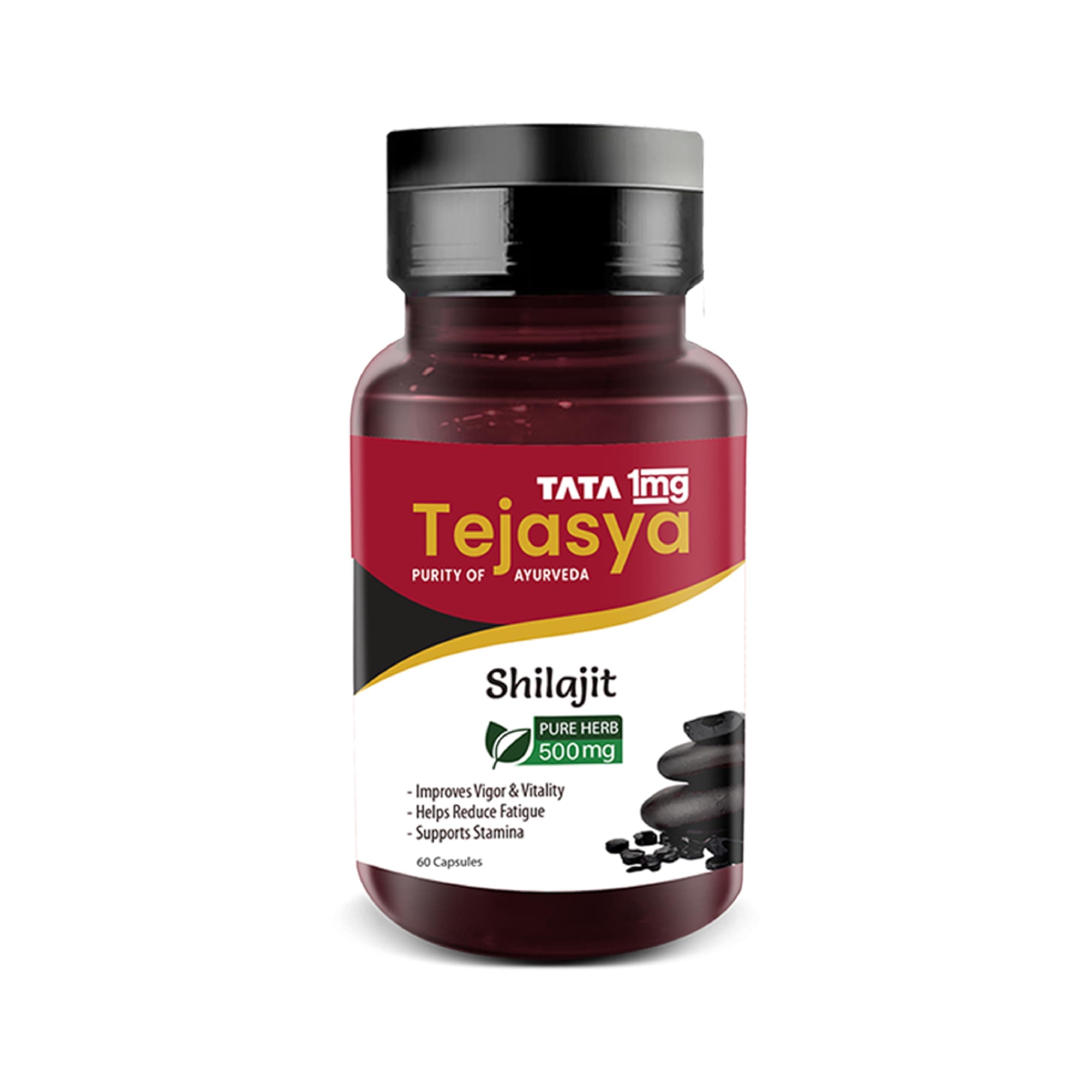 Tata 1mg Tejasya Shilajit Capsule, Supports Strength,Stamina & Energy, Pack of 60 capsules