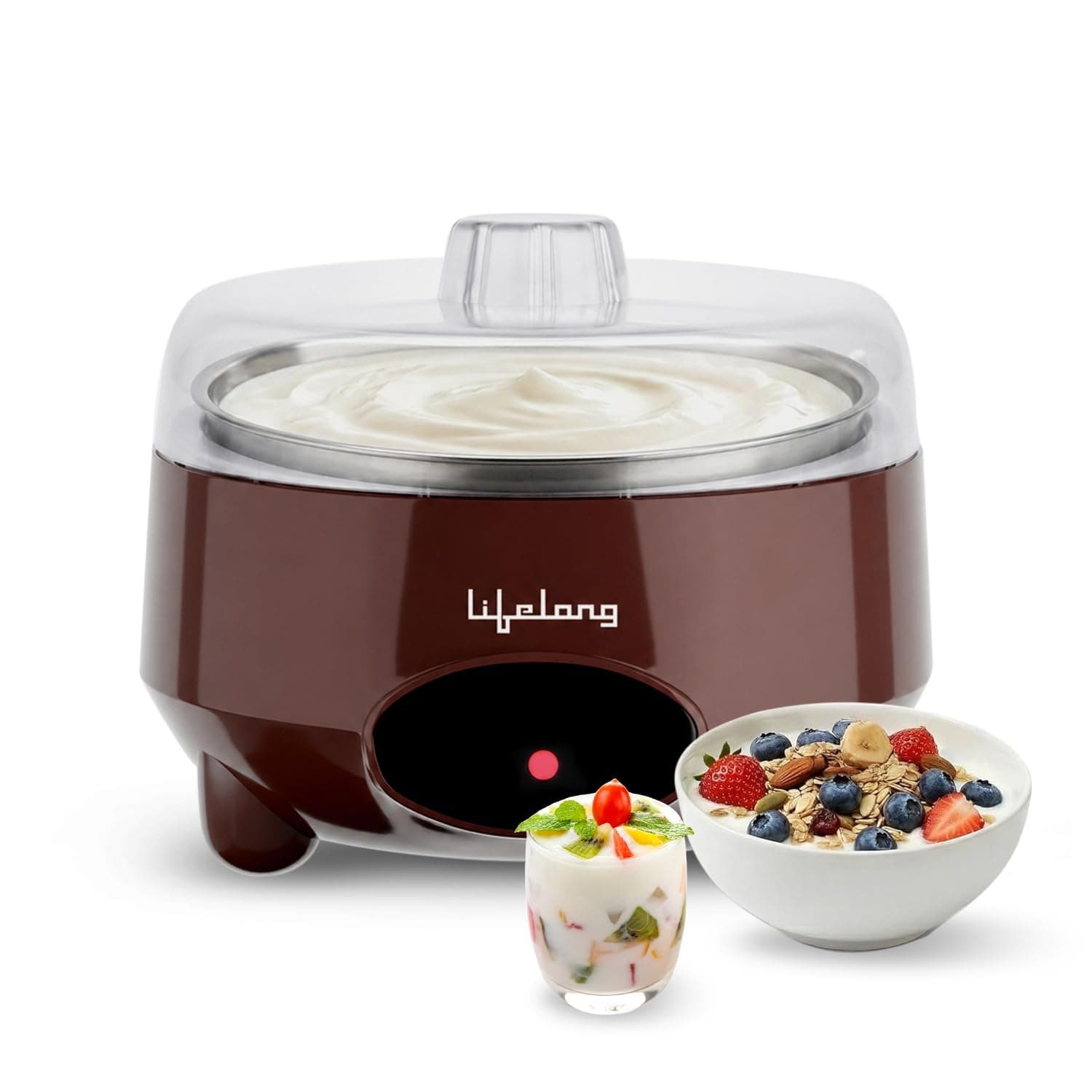 Lifelong Automatic Yogurt & Curd Maker Machine for Home | Auto Temperature Regulation | Electric Probiotic Yogurt Maker for Kitchen (1 L) | Thick Creamy Probiotic Curd |304 Stainless Steel Container