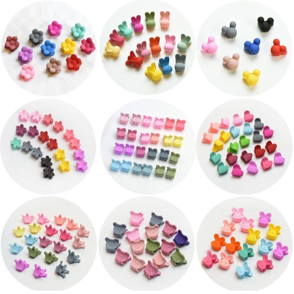 Diversa Mini Colorful Flower Design Baby Hair Clip for Fine Hairs- Small Floral Cute Fancy Rose Hair Claws Accessories for Kids, Girls and Women, 6 Designs- Multicolor, (Pack of 60 Pcs)