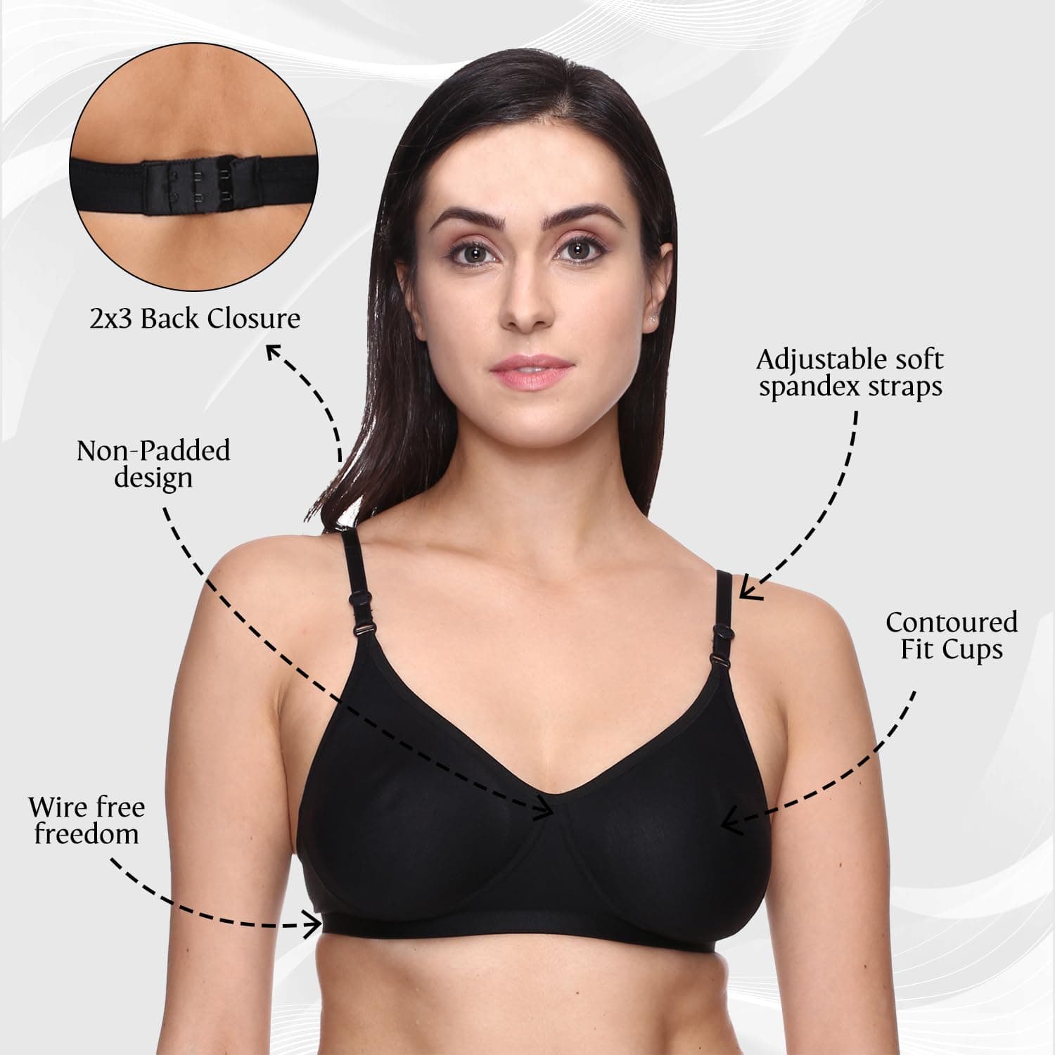 TRASA Women's & Girls' Cotton Non Padded Non-Wired T-Shirt Bra - (Pack of 3)