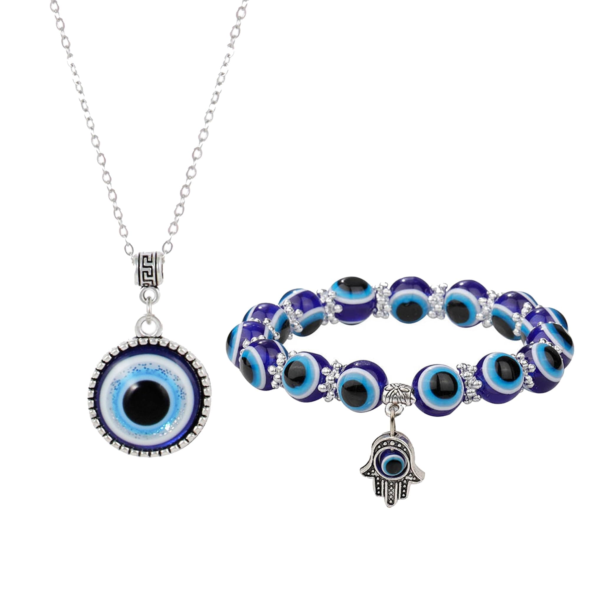 Fashion Frill Evil Eye Silver Chain For Women With Evil Eye Bracelet For Men Women Girls Pendant Chain Jewellery Combo