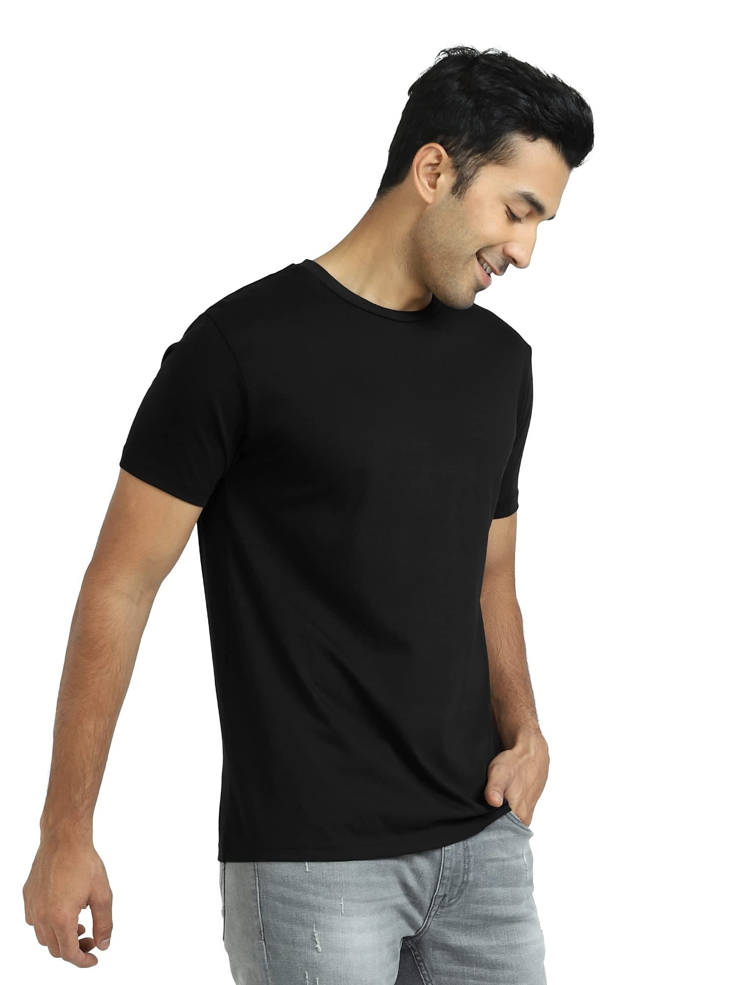 XYXX Men's Supima Cotton Iconique T-Shirt - 4X Softer Than Cotton, Loungewear for Men with Superior Colour Retention. (L; Pitch Black)