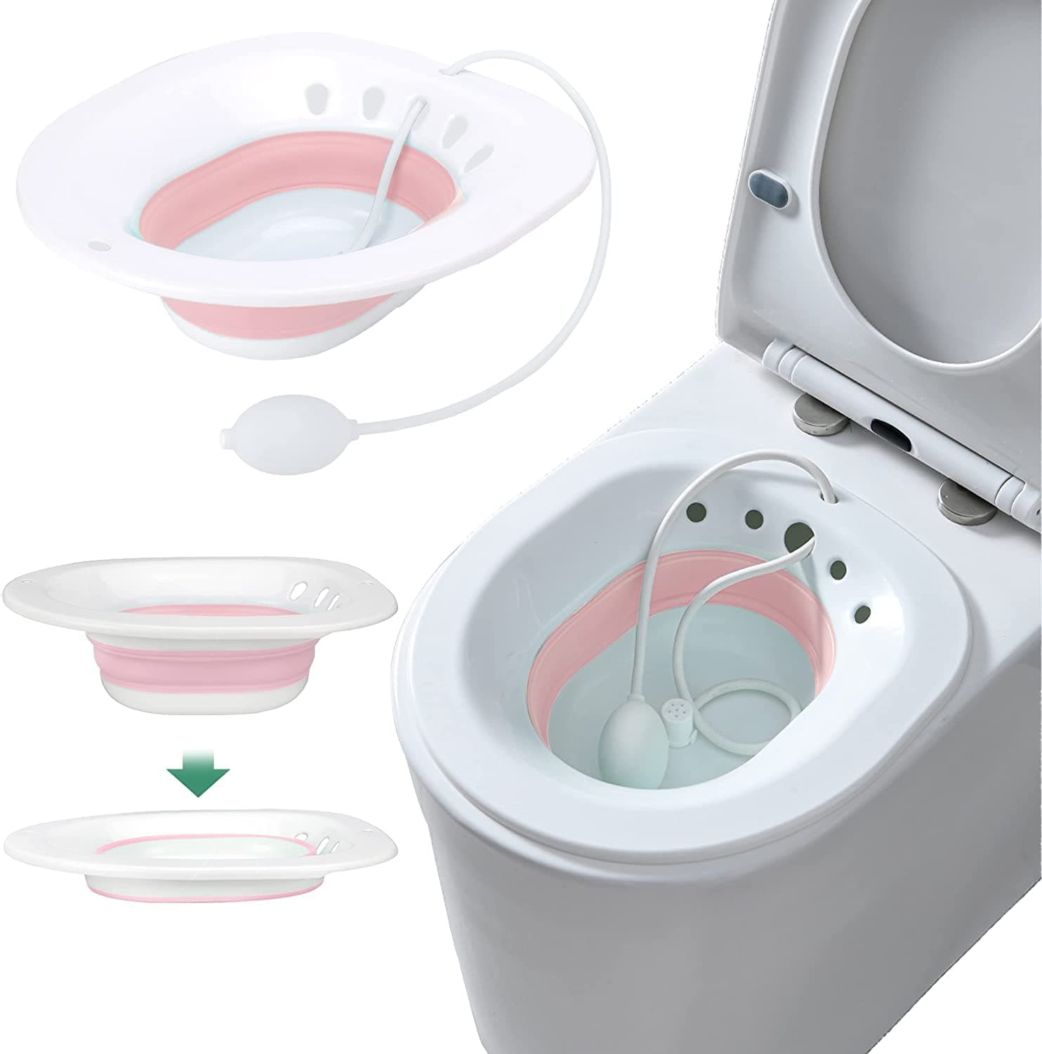 Anugrah Sitz Bath Toilet Seat with Flusher, Folding Sitz Bath Tub for Pregnant Women, Postpartum Care, Hemorrhoids Recovery, Vaginal/Anal Inflammation Treatment -Portable Perineal Soaking Basin