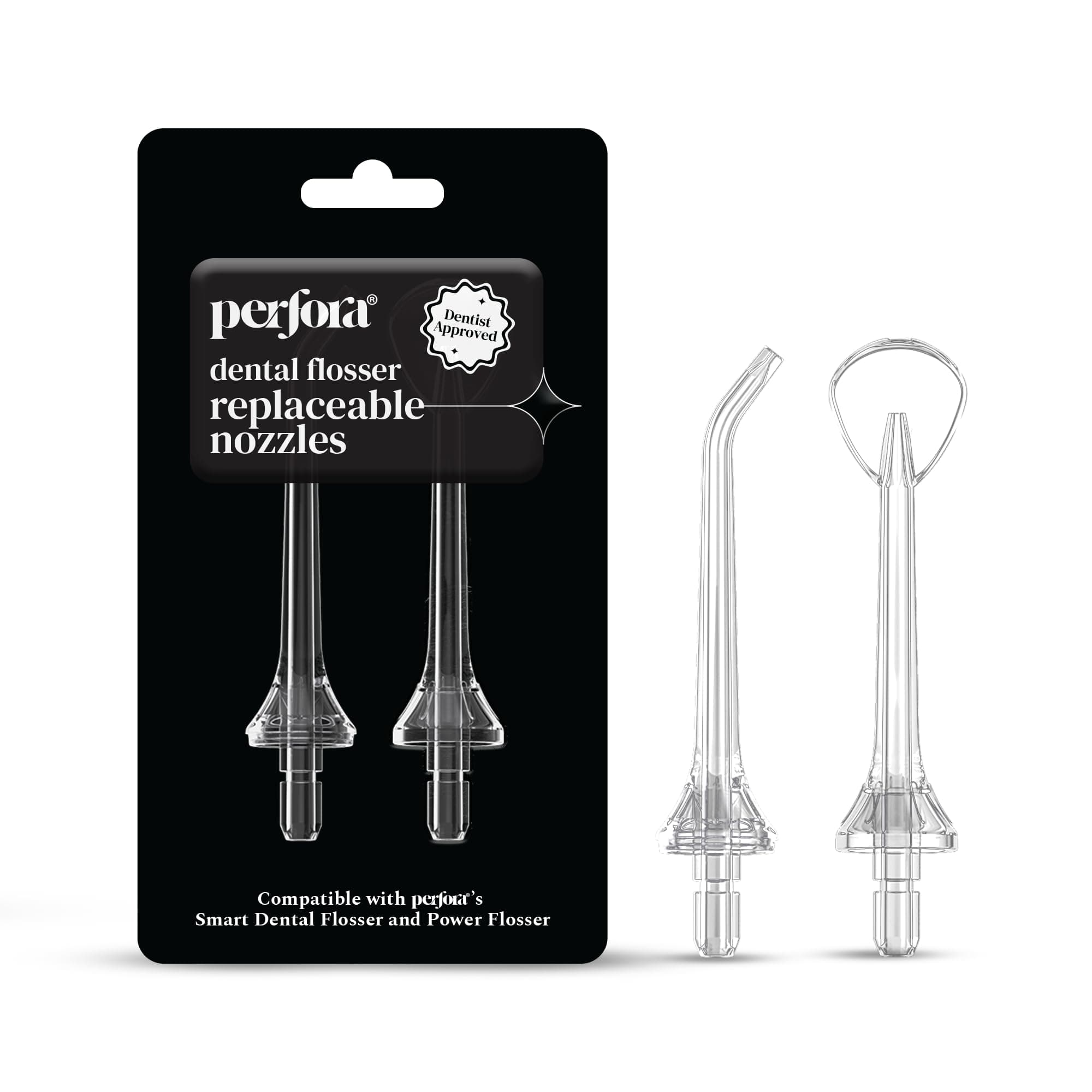 Perfora Dental Water Flosser Replaceable Nozzle | Flosser for Teeth, IPX7 Waterproof | Pack Of 2 - Standard Jet Tip & Tongue Scraper Tip | Compatible With Perfora Power & Smart Dental Flosser