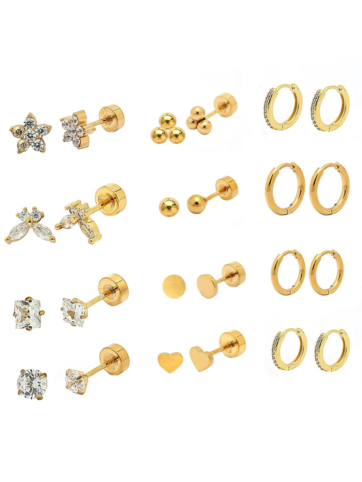 Scintillare By Sukkhi Fashionable Gold Plated Cubic Zirconia Stones with Stainless Steel Studs & Hoop Combo Earrings for Women & Girls Pair of 12|Anti Tarnish Earrings|CBE116081