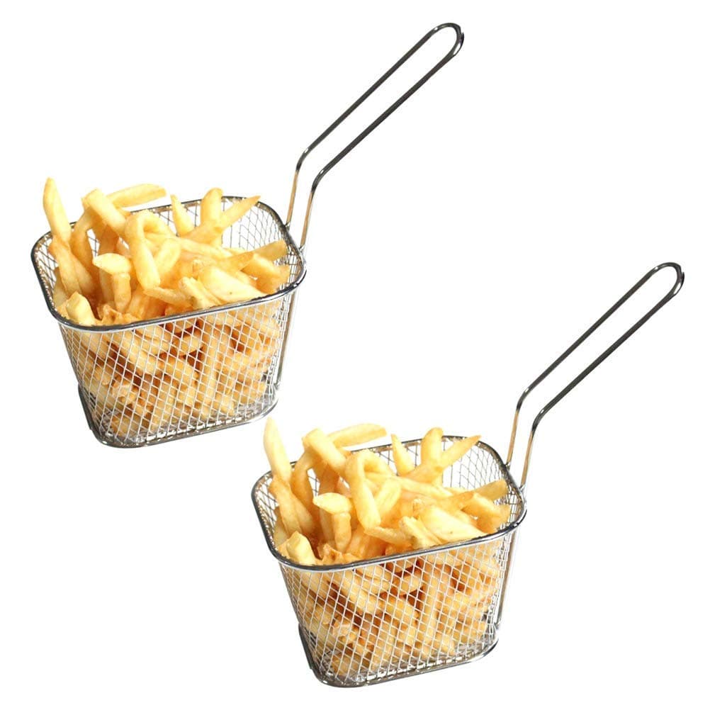 Mini Square Fry Baskets 3.7×1.65×2inch Table Serving Frying Fries Chips Baskets French Fries Desk Food Presentation Mesh Basket Kitchen Cooking Tool