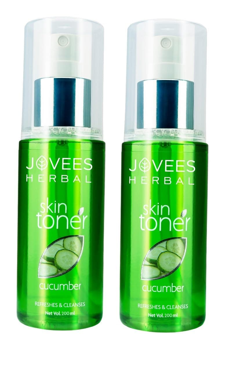 Jovees Herbal Cucumber Toner for Glowing and Hydrating Skin | Face Mist for Oily & Acne Prone Skin | Cleansing & Pore Tightening | Paraben, Alcohol and Chemical Free 200ml (Pack of 2)