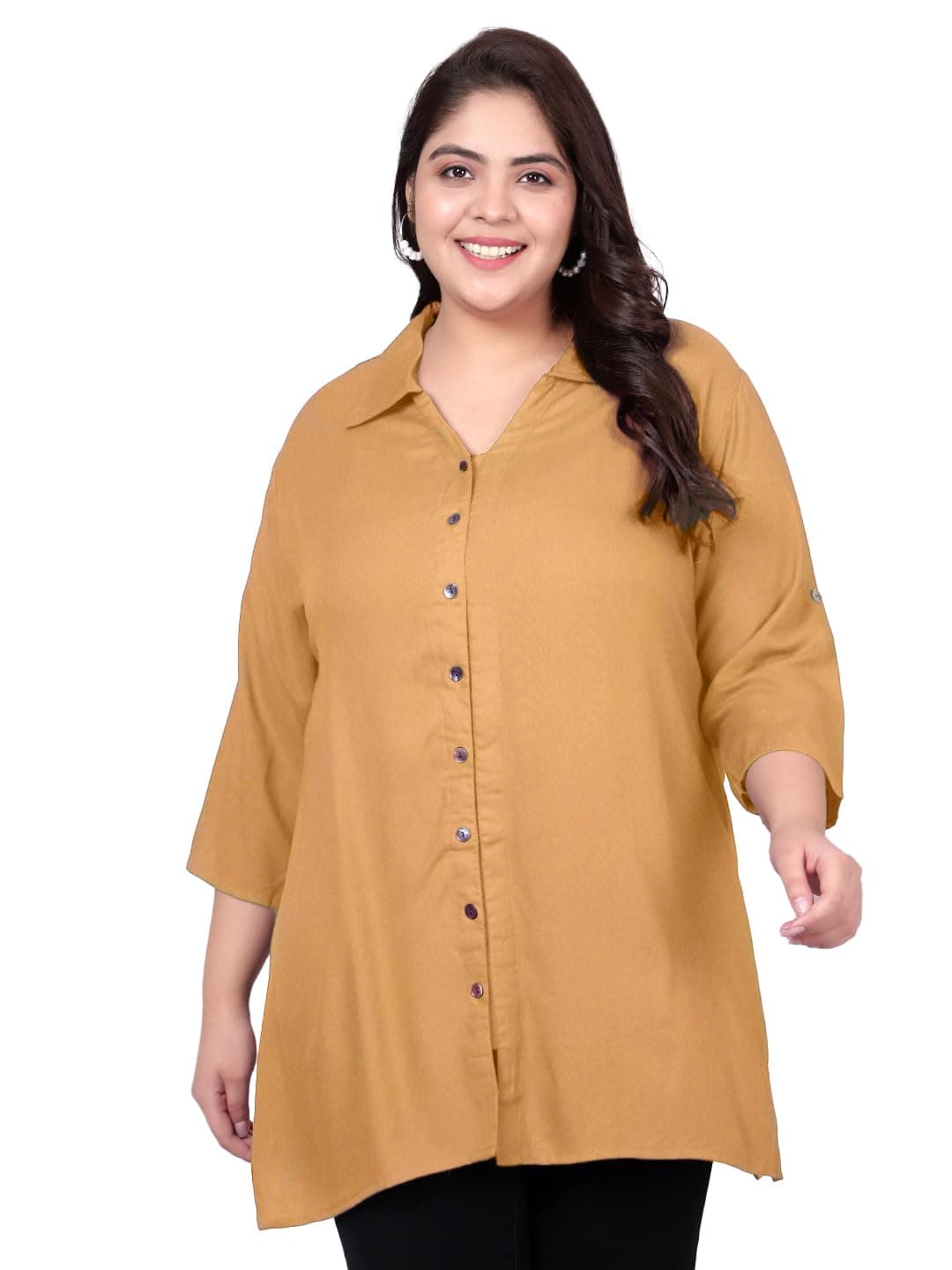 Indietoga Women's Solid Rayon Longline Casual Shirts (XL to 10XL)