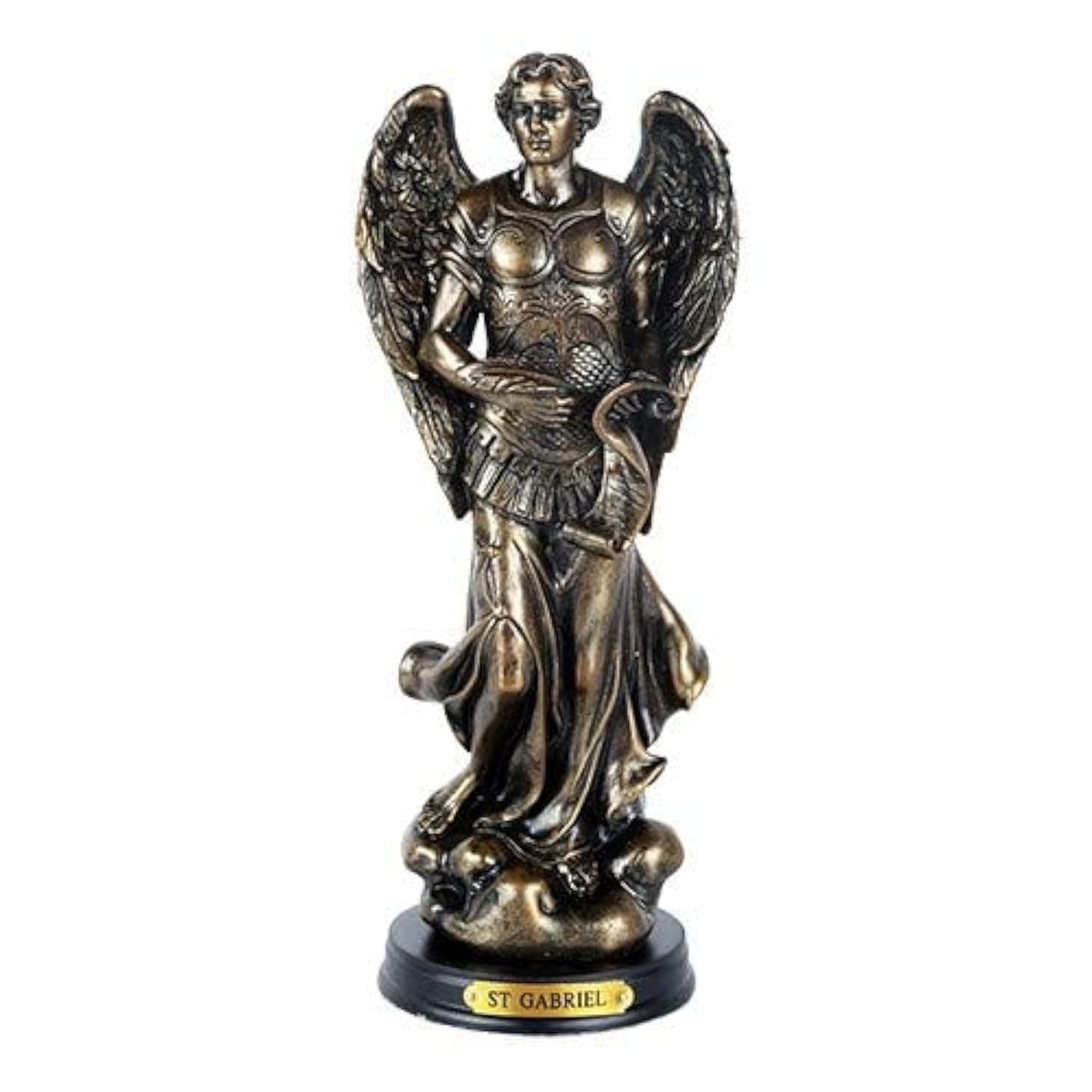 Pacific Giftware Archangel St. Gabriel with Sacred Scroll Saint of Messenger from God Black Base with Brass Name Plate Bronze-Finished Religious Figurine 8.25" H