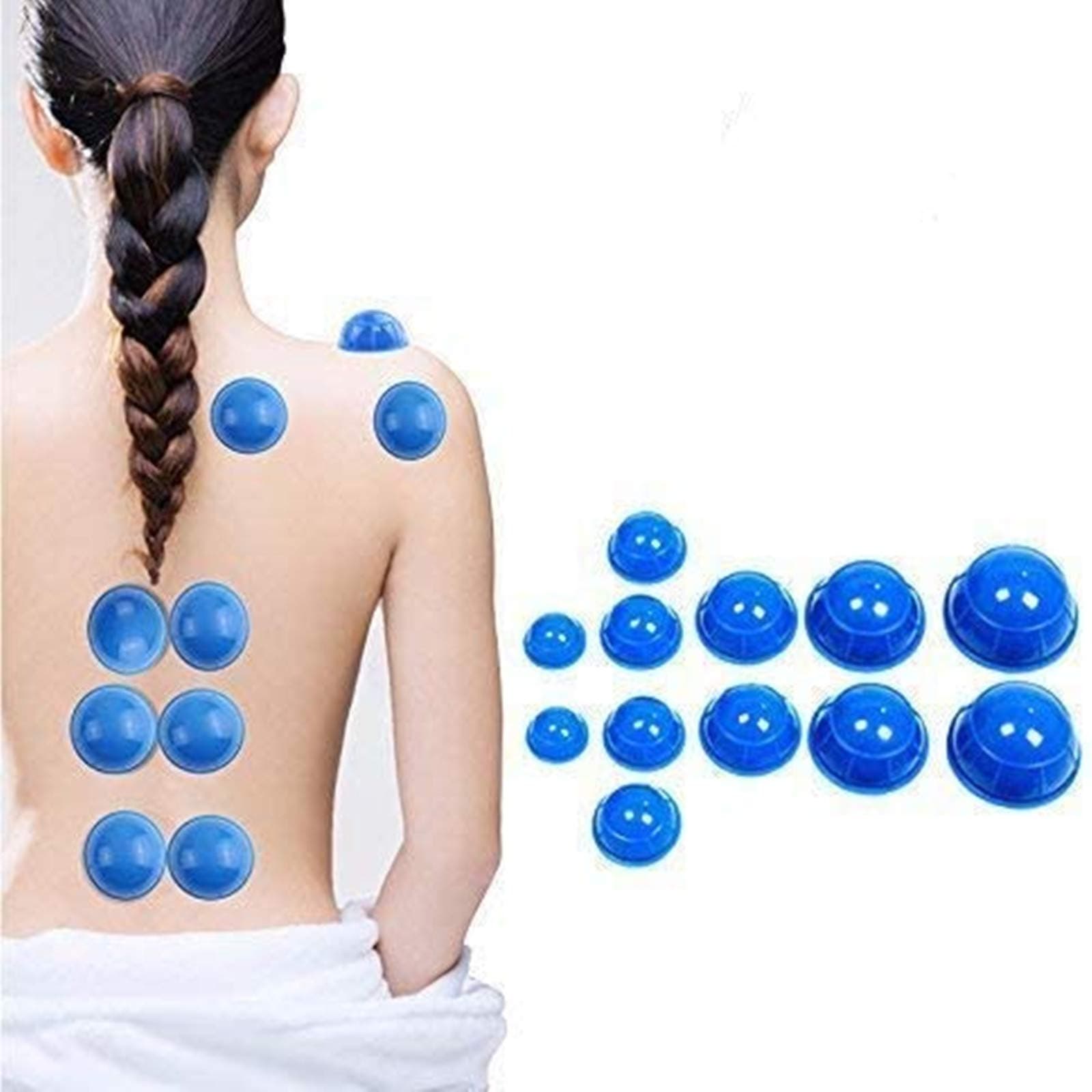 Healthcom Silicone Cupping Set Acupuncture Cupping Therapy Set Professional Body Massage Cup Set,12 Pcs(Blue)
