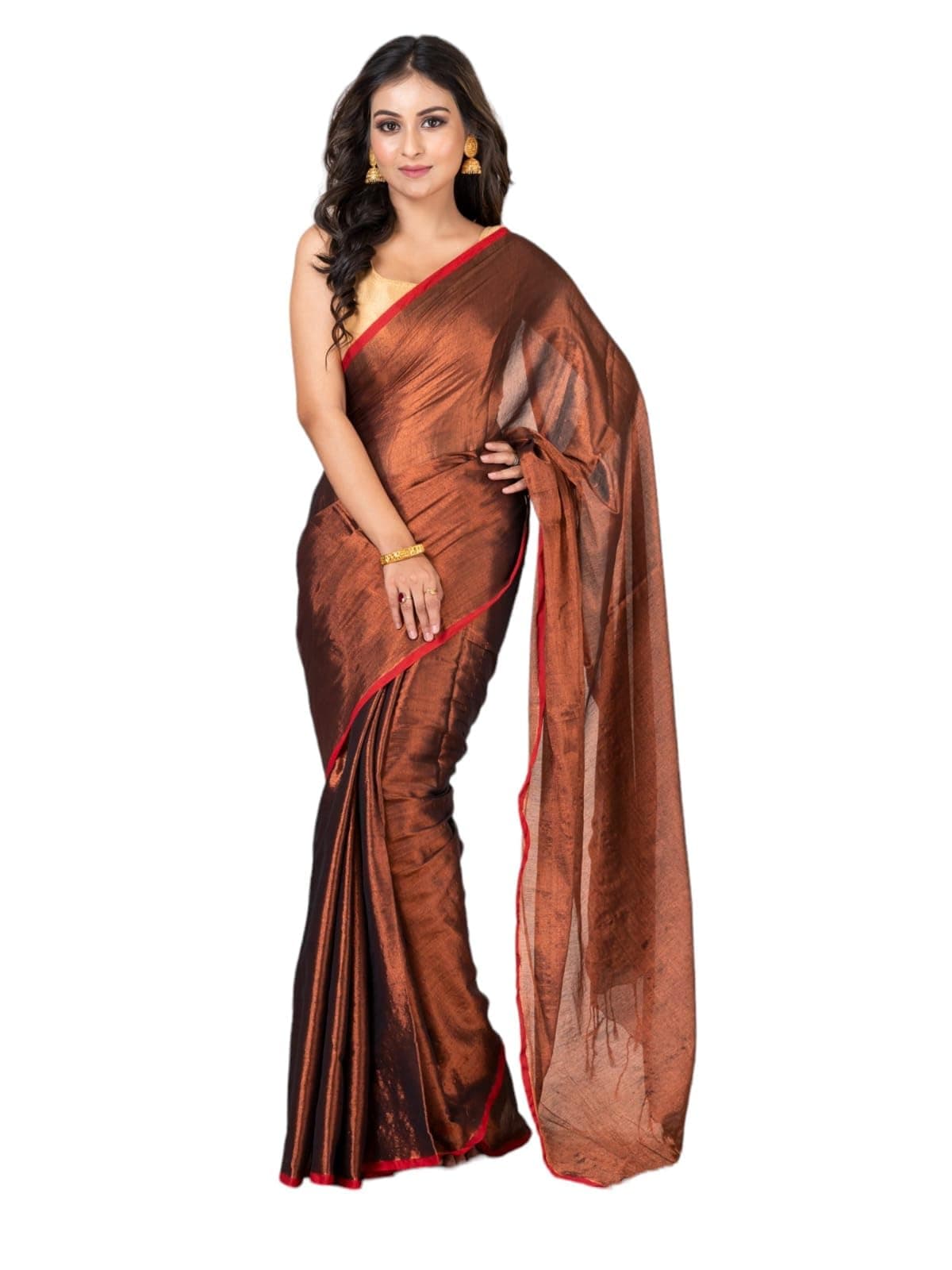 Sazania Women’s Tissue Cotton Saree | Plain Lightweight Tassel Pallu Saree with Blouse