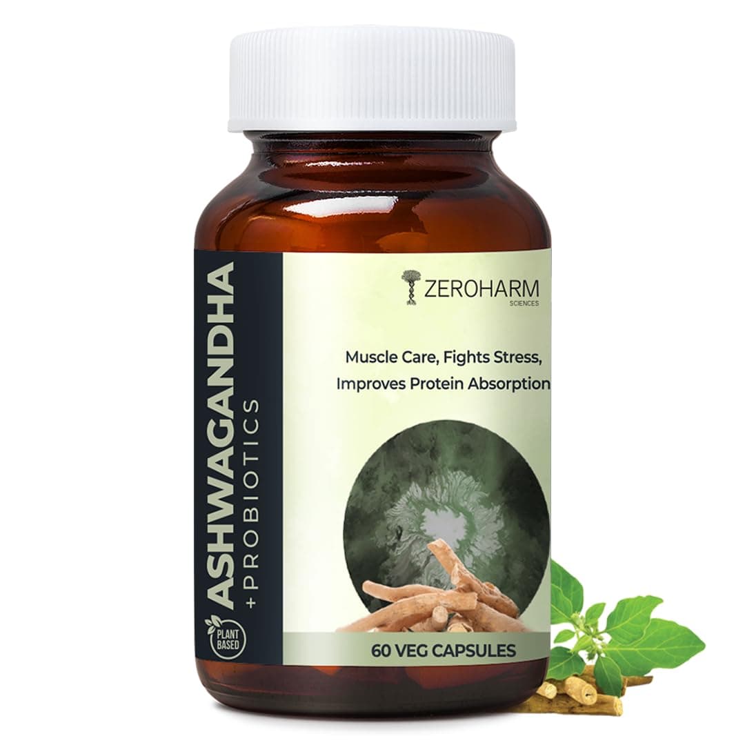 Ashwagandha Plus Probiotics for Muscle Care, Fights Stress, Improves Protein Absorption