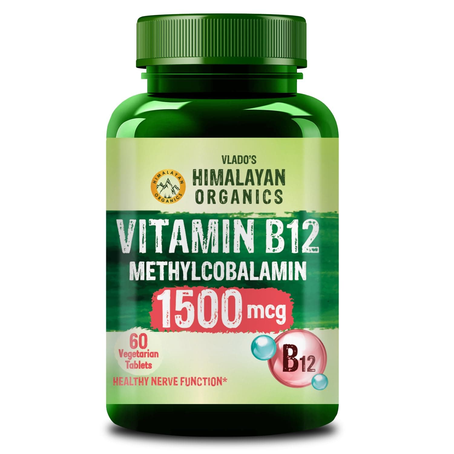 Vlado's Himalayan Organics Vitamin B12 Tablets 1500 mcg - Active form of Methylcobalamin Vitamin B12 Supplements for Men & Women - 60 Veg Tablets