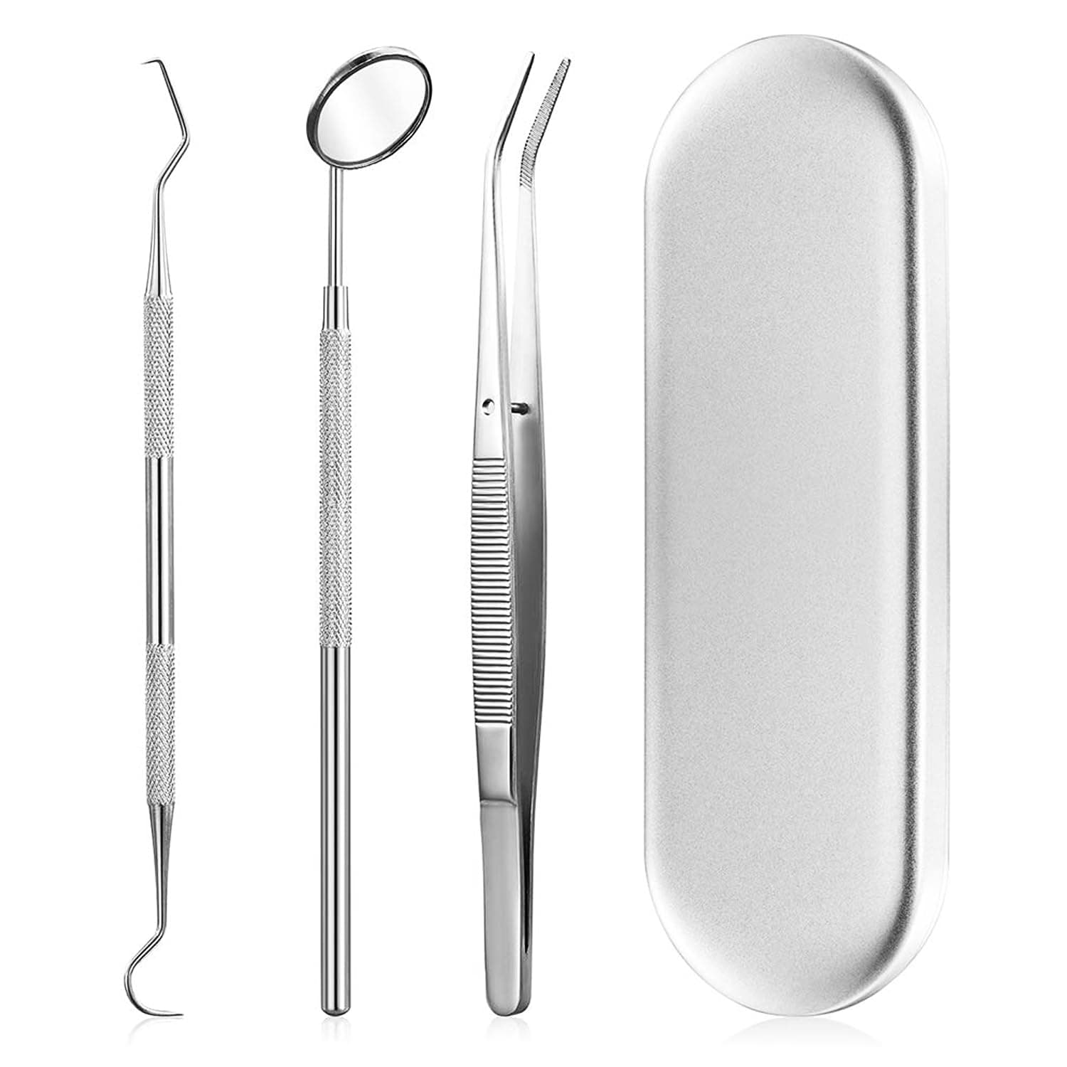 CoolShef 3Pcs Dental Kit with Case – Stainless Steel Plaque Remover for Teeth, Professional Teeth Cleaning Tools Including Dental Mirror, Tweezers & Probe for Oral Care