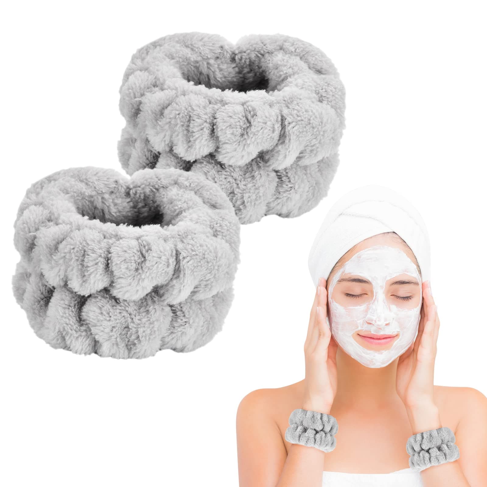 2 Pcs Wrist Towels for Washing Face-Dorbetar, Microfiber Wrist Bands for Washing Face, Spa Wristbands for Washing Face, Fluffy Towel Bands, Arm Bands for Washing Face for Woman and Children（Pale gray）