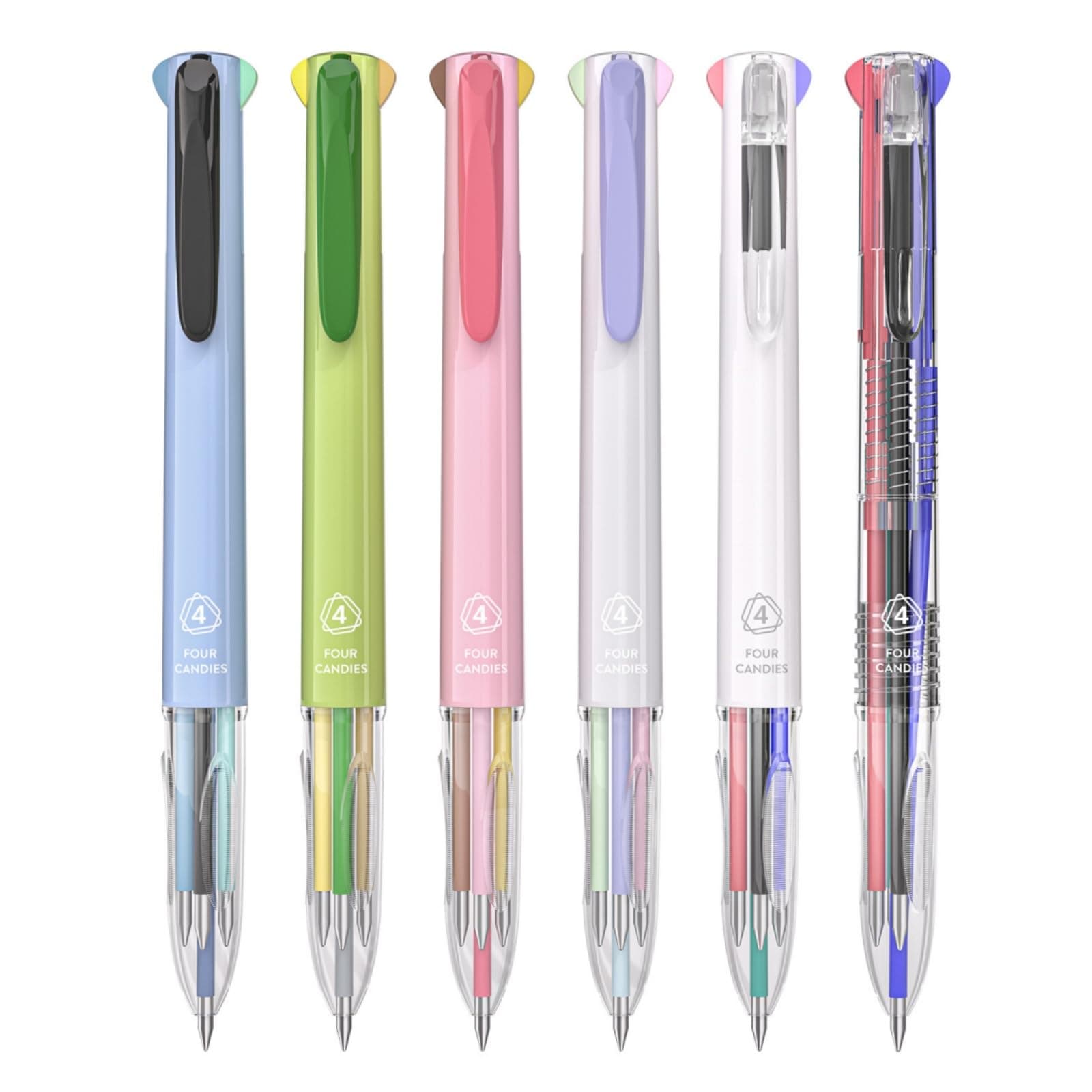 Four Candies Multicolor Pens 4 in 1 Ballpoint Pens 0.5mm Quick Dry Black Ink Fine Point Smooth Writing Cute Nurse Pens for Work 18 Colors 6 Pack